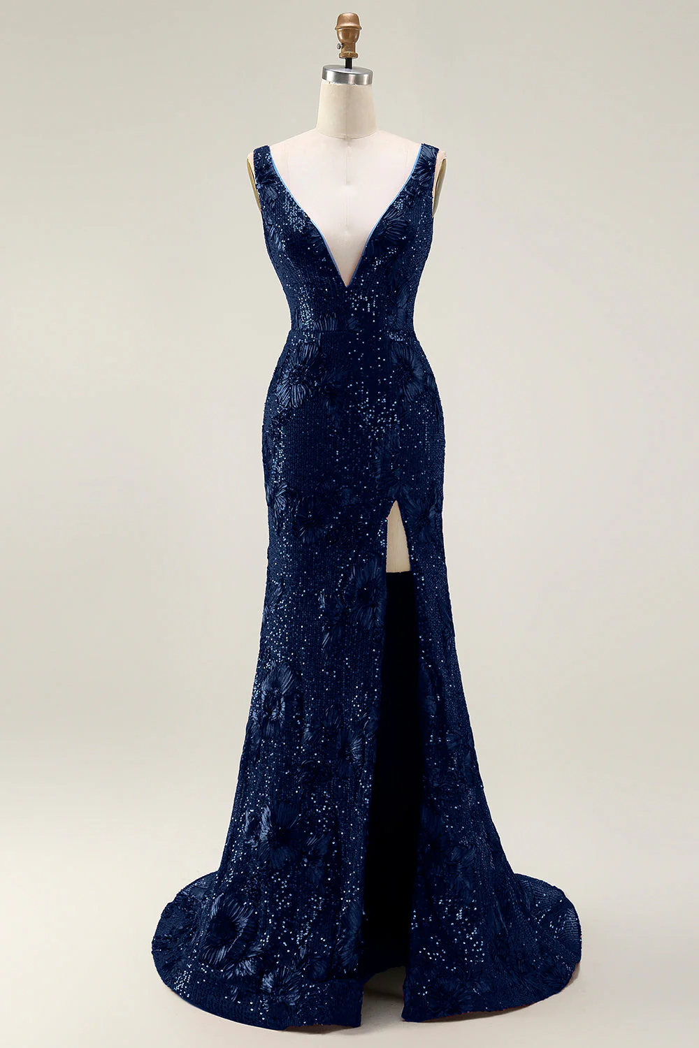 Robe De Soirée longue à col en V scintillante sirène bordeaux à paillettes avec fente - Image 7