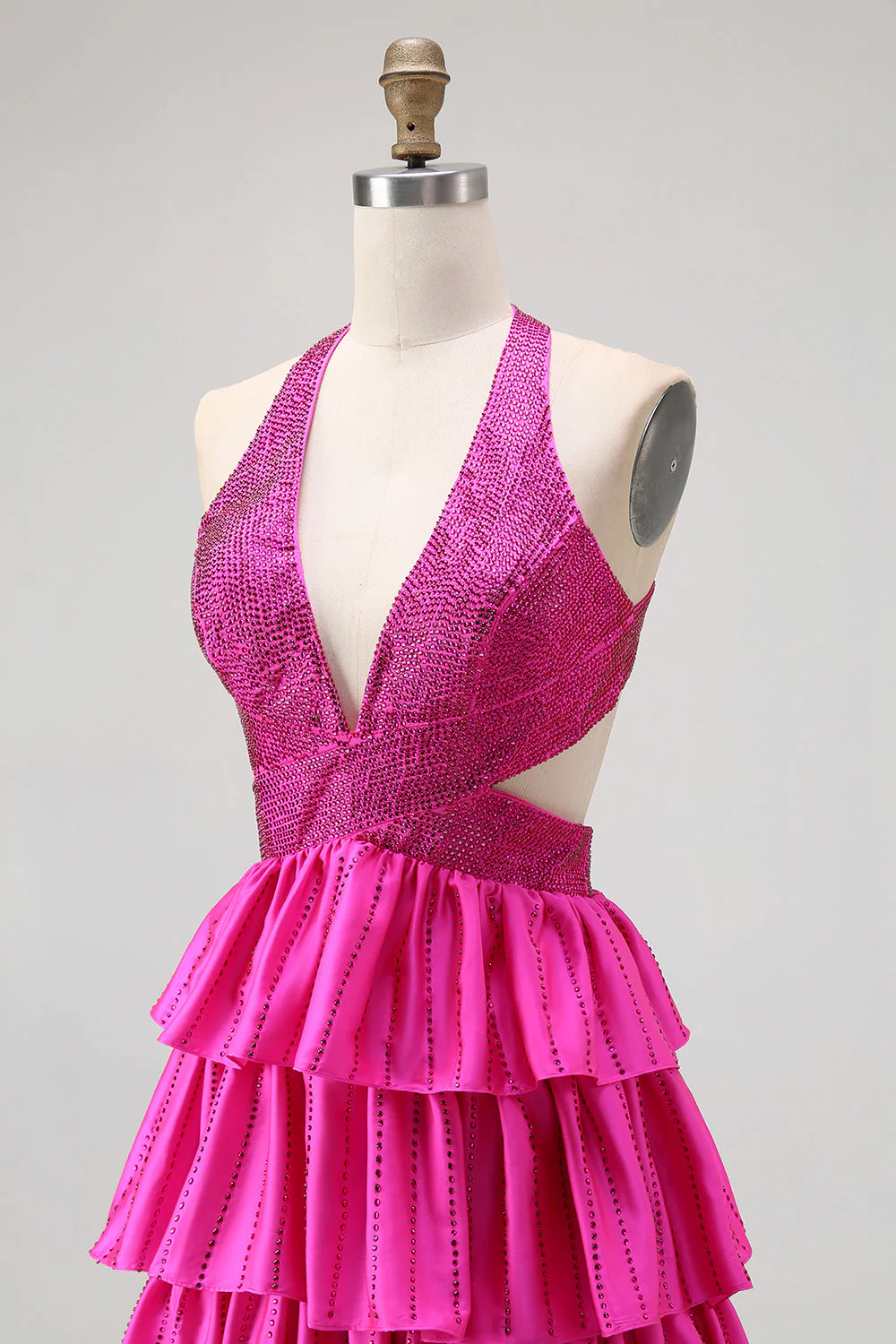 Robe de bal longue à dos ouvert à dos nu, à niveaux noirs à niveaux, file. - Image 12