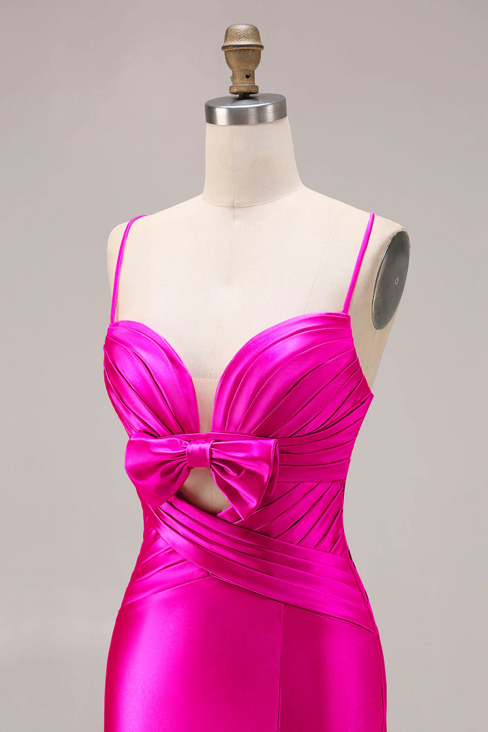 Robe de bal longue à la découpe satin satin plissée, nœud, avec fente - Image 8