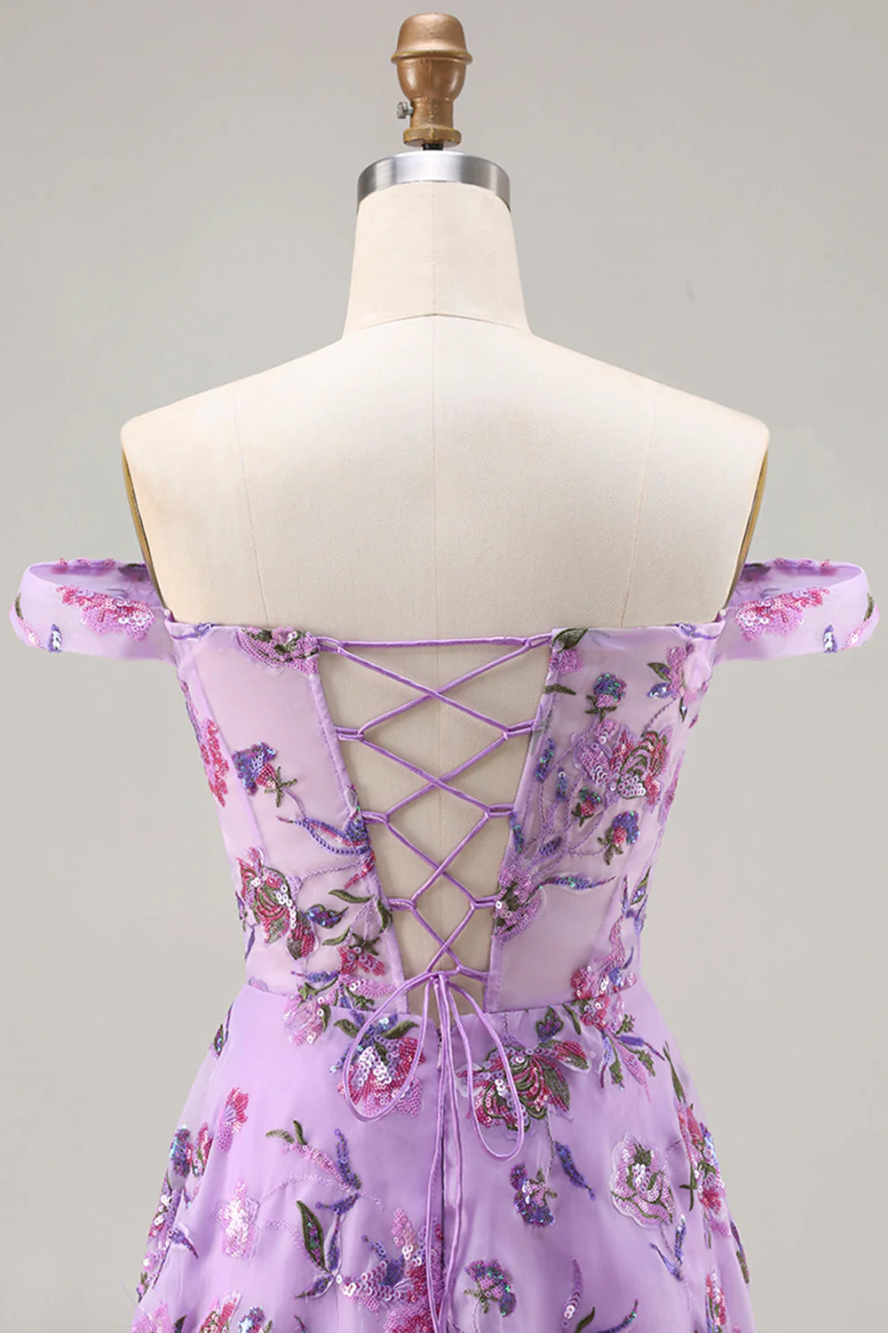 Robe de bal longue à paillettes florales violette à paillettes découvertes - Image 5