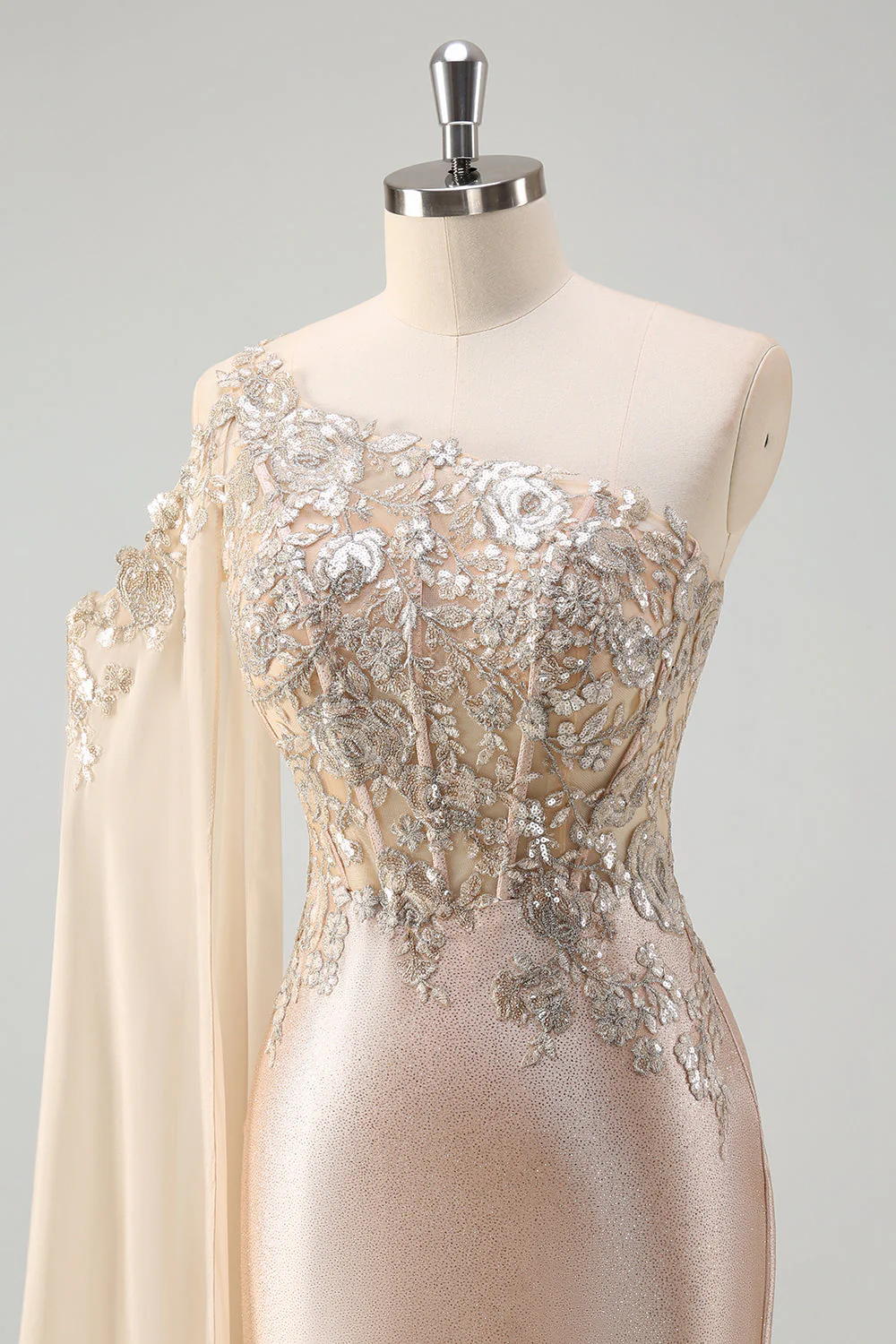 Robe de soirée longue à paillettes scintillante sirène à une épaule à paillettes avec fente - Image 6