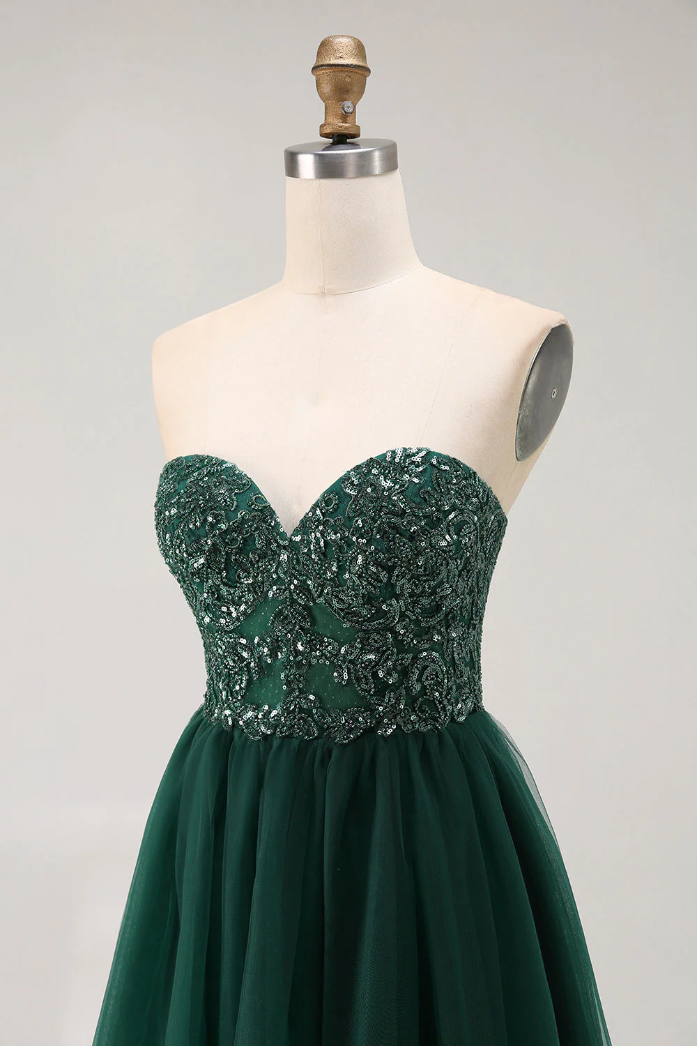 Robe De Soirée longue à sequins vert foncé sans bretelles - Image 6