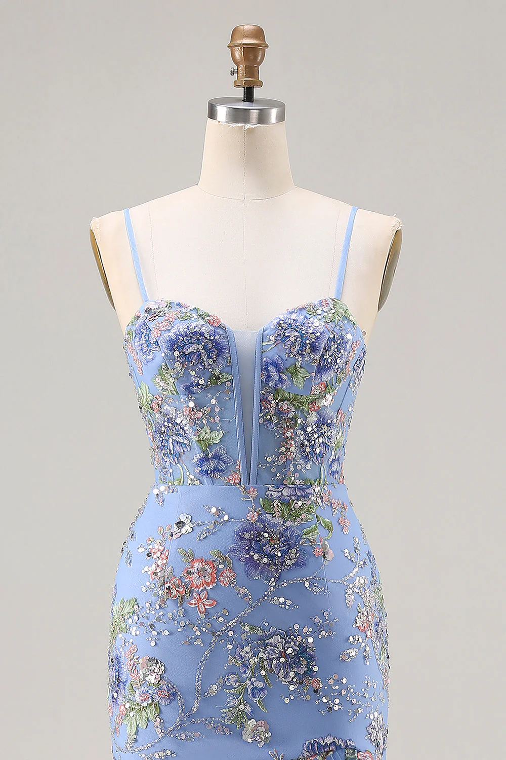 Robe de bal longue à volants à volants à étages en sirène rose et paillettes - Image 10