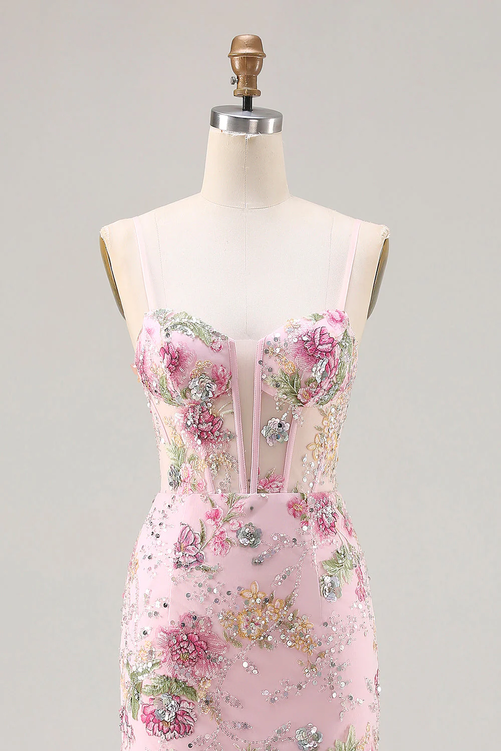 Robe de bal longue à volants à volants à étages en sirène rose et paillettes - Image 4
