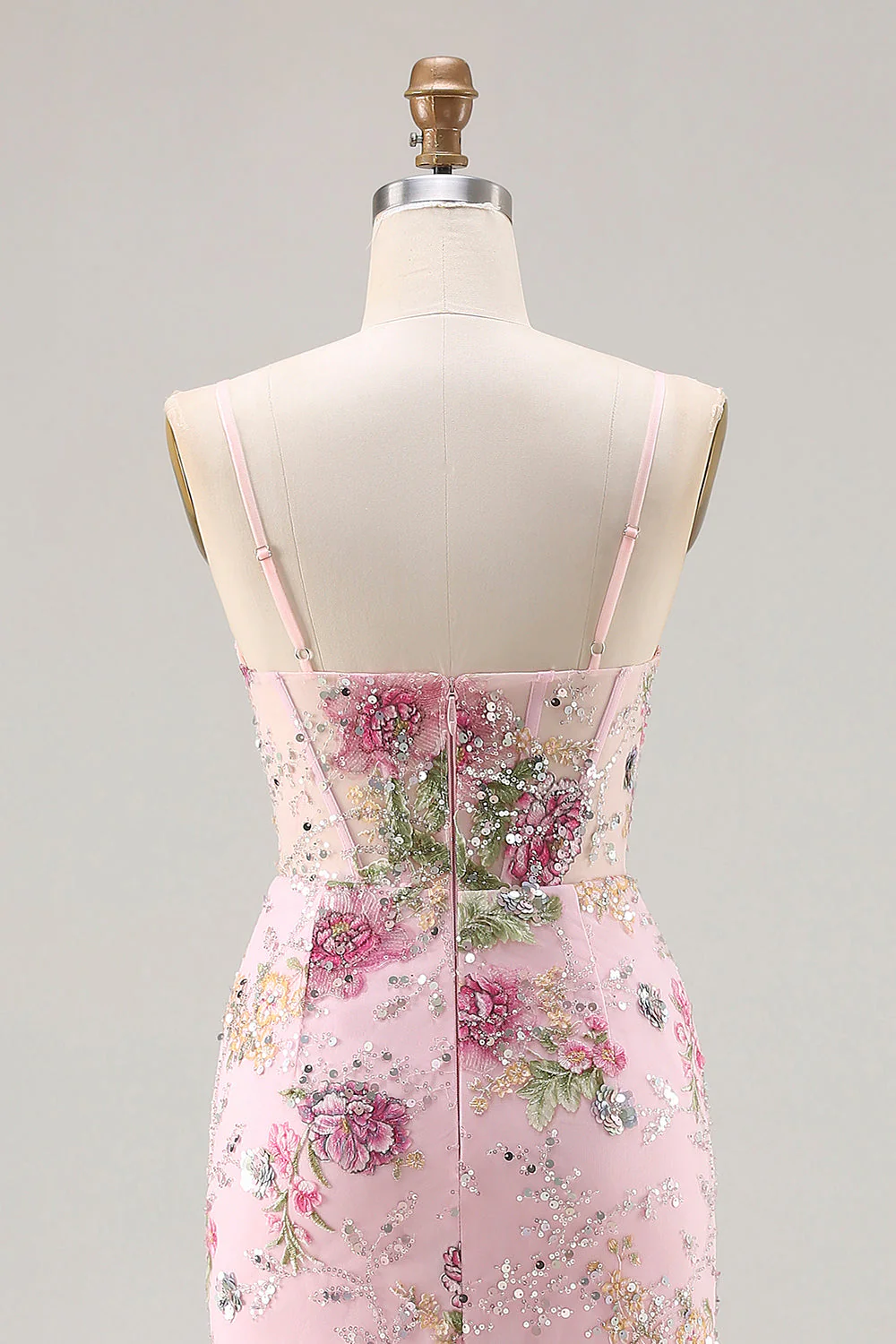 Robe de bal longue à volants à volants à étages en sirène rose et paillettes - Image 5