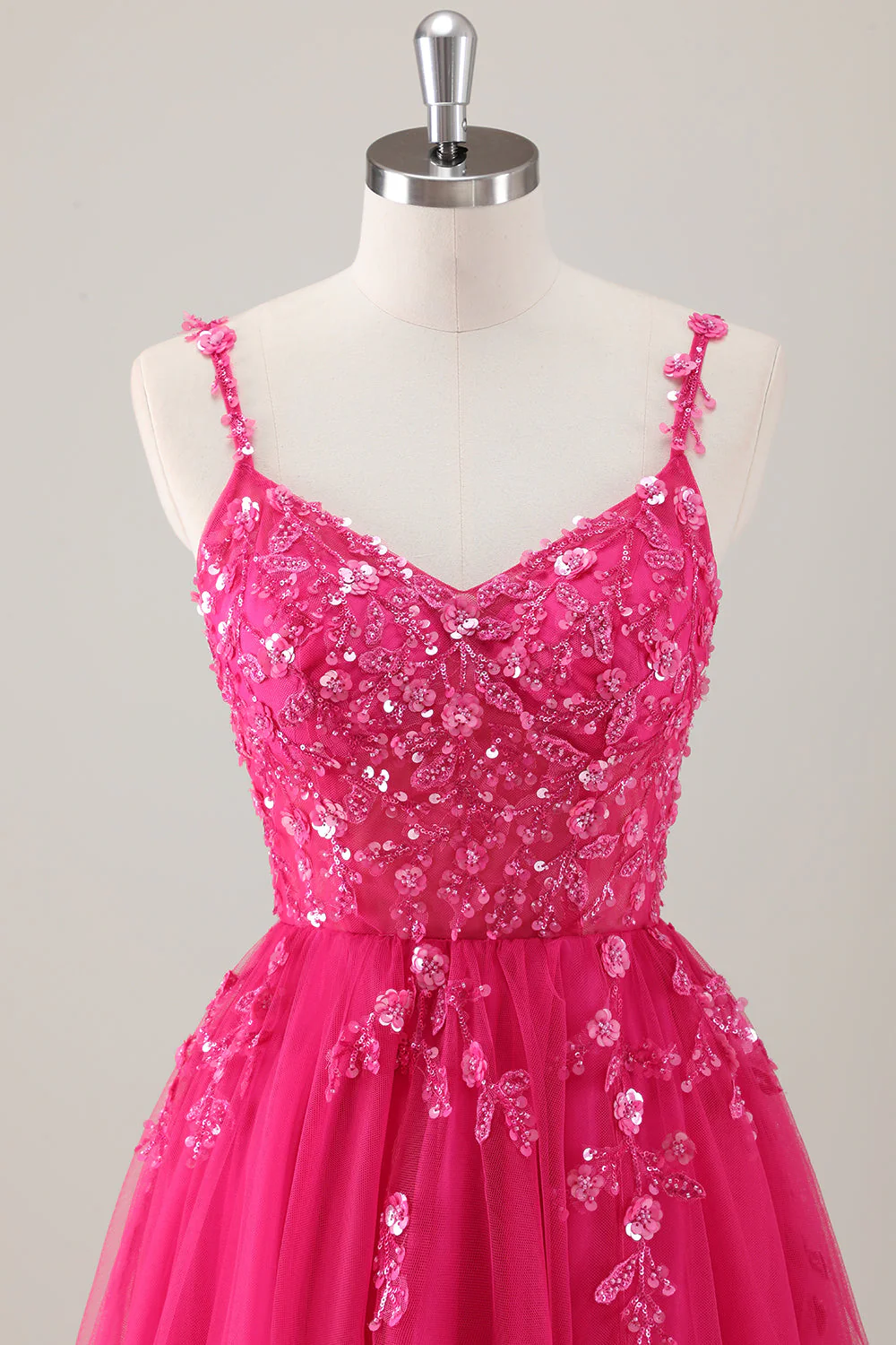 Robe de soirée longue appliquée violet trapèze scintillant avec fente - Image 10