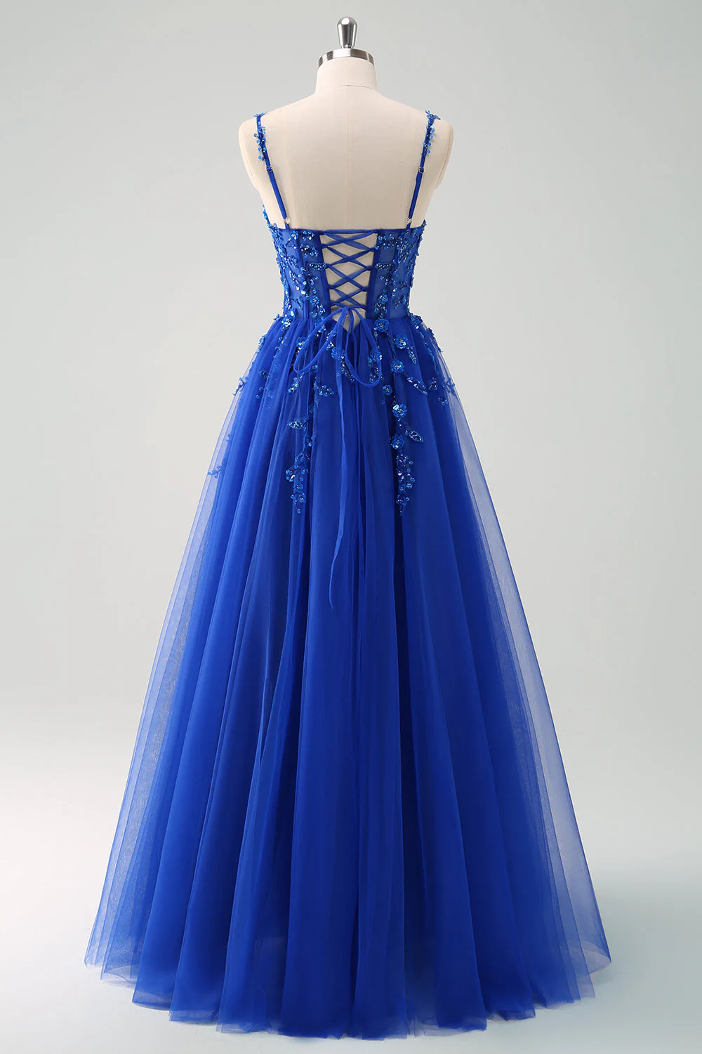Robe de soirée longue appliquée violet trapèze scintillant avec fente - Image 13