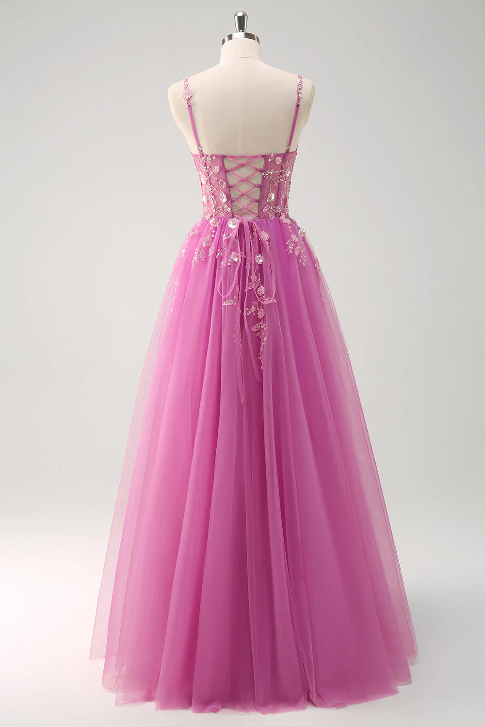 Robe de soirée longue appliquée violet trapèze scintillant avec fente - Image 2