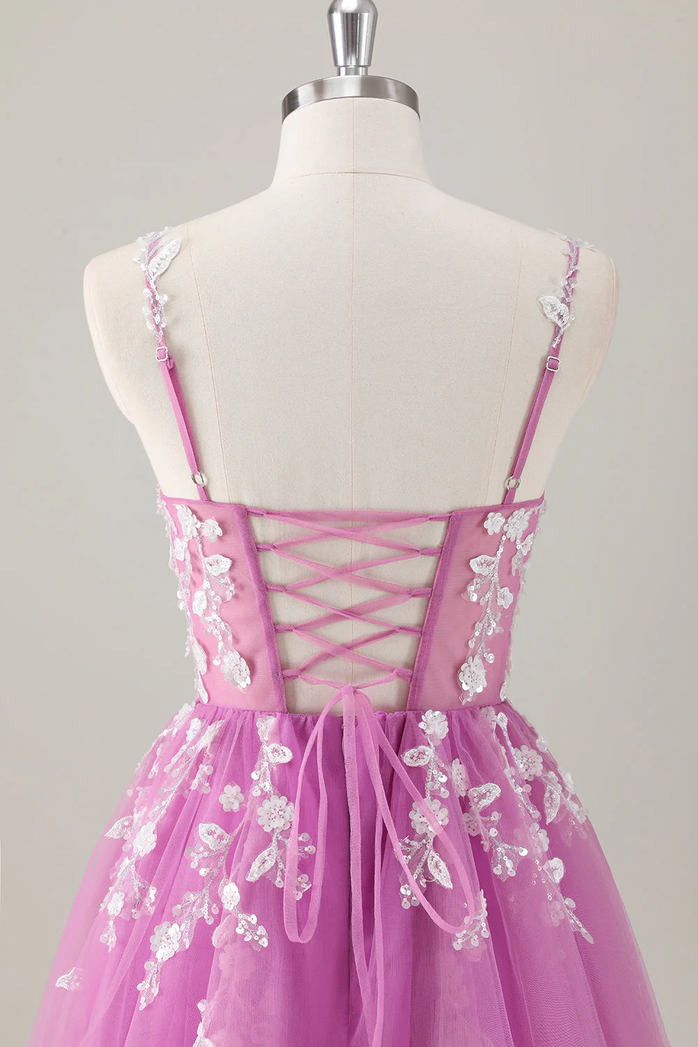 Robe de soirée longue appliquée violet trapèze scintillant avec fente - Image 5