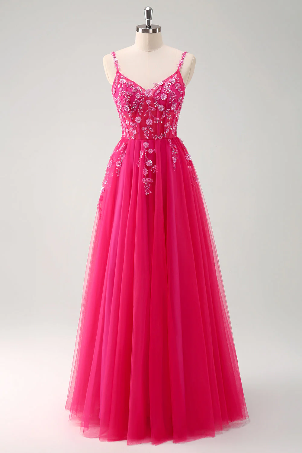Robe de soirée longue appliquée violet trapèze scintillant avec fente - Image 7