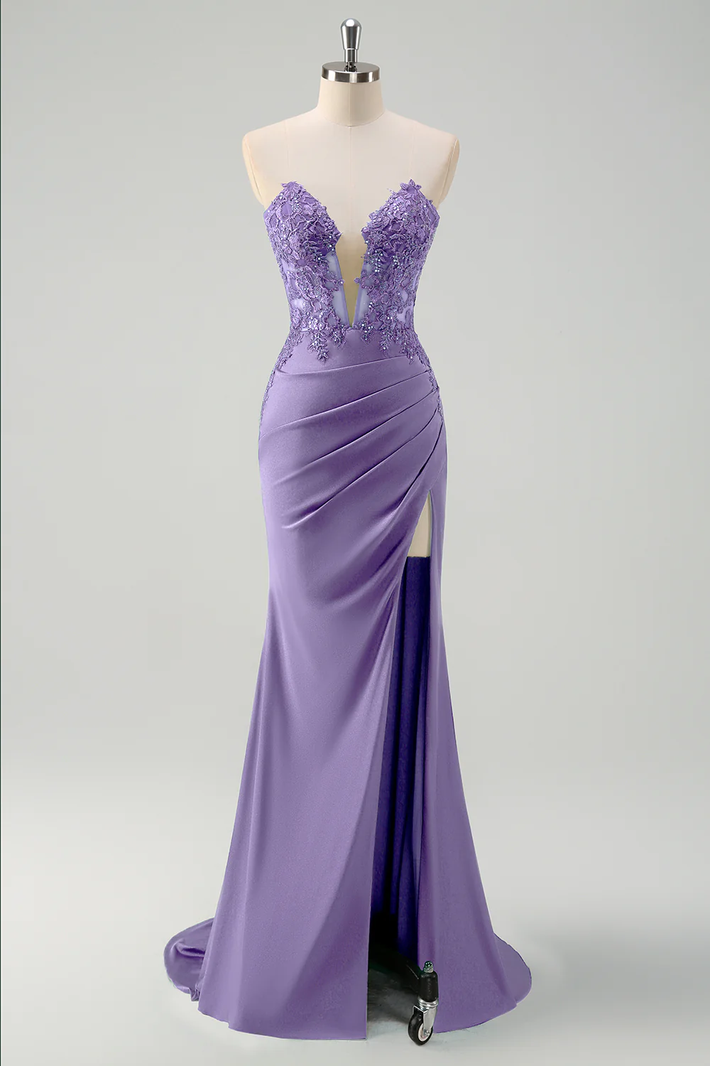 Robe de soirée longue avec fente corset sans bretelles sirène vert scintillant - Image 18