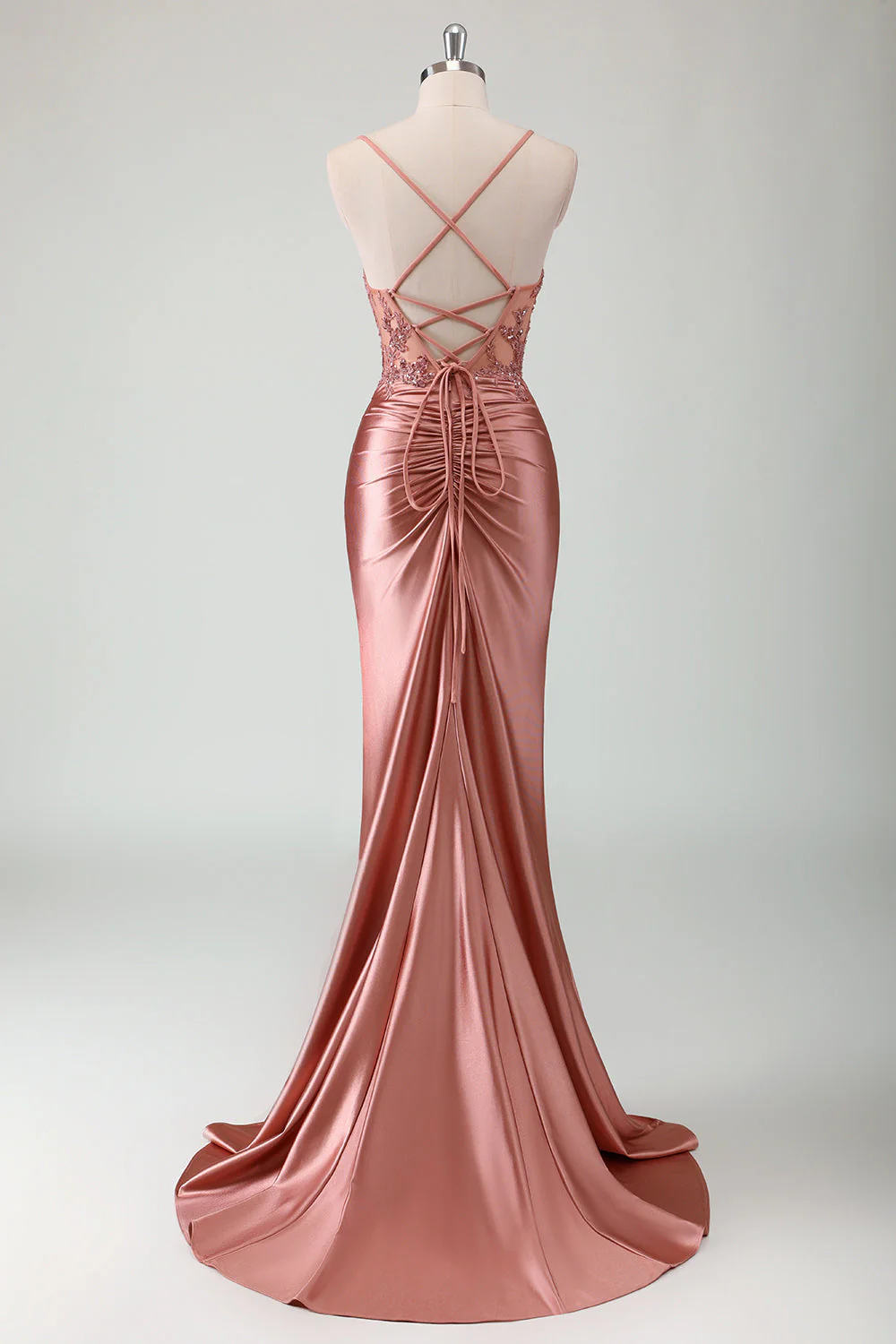 Robe de bal longue avec fente corset sirène vert armée scintillant - Image 10