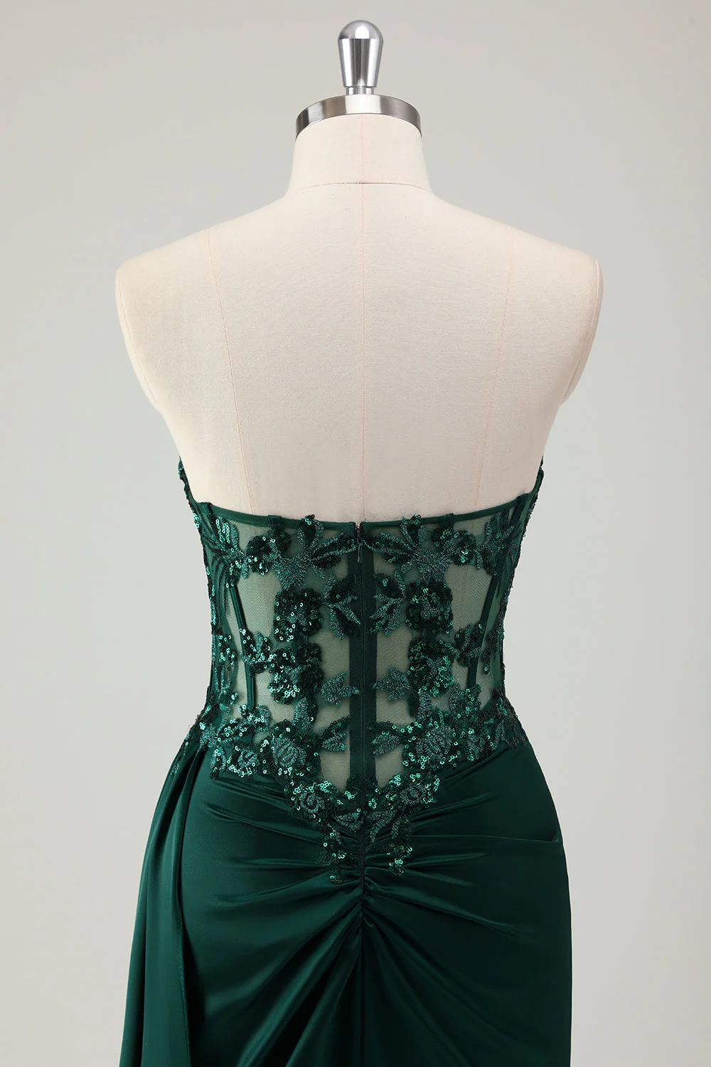 Robe de bal longue avec fente scintillante vert foncé sirène chérie corset longue avec fente - Image 5