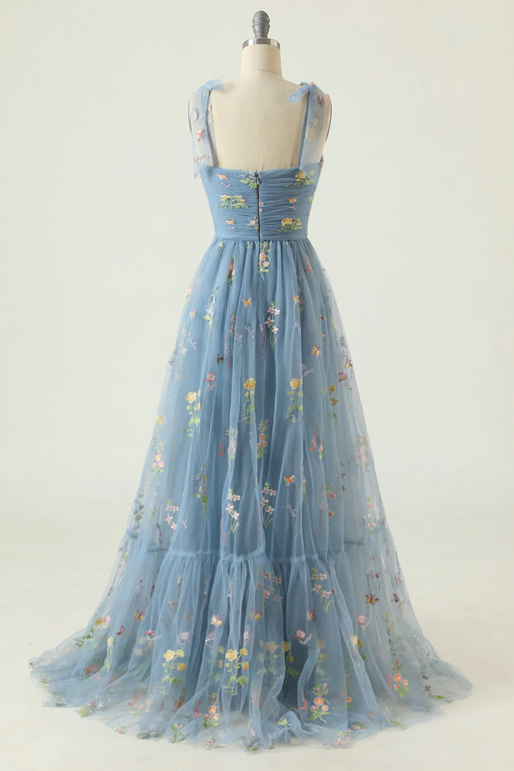 Robe de soirée longue bleue grise avec broderie - Image 3