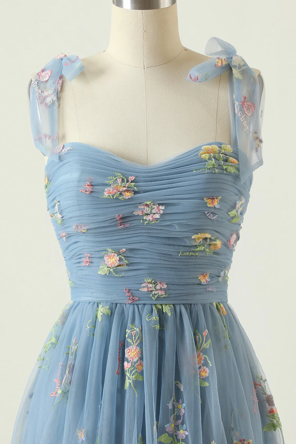 Robe de soirée longue bleue grise avec broderie - Image 4