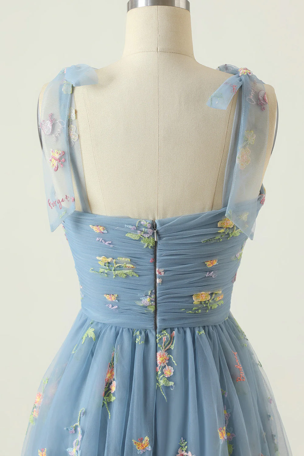 Robe de soirée longue bleue grise avec broderie - Image 5