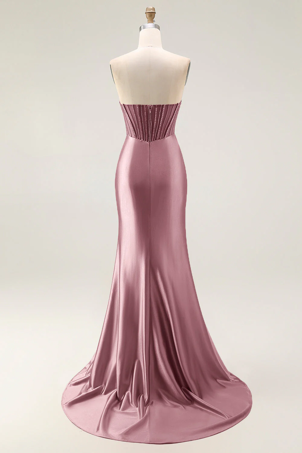 Robe de soirée longue bretelée corset transparent à perles broderies perlées avec fente - Image 14