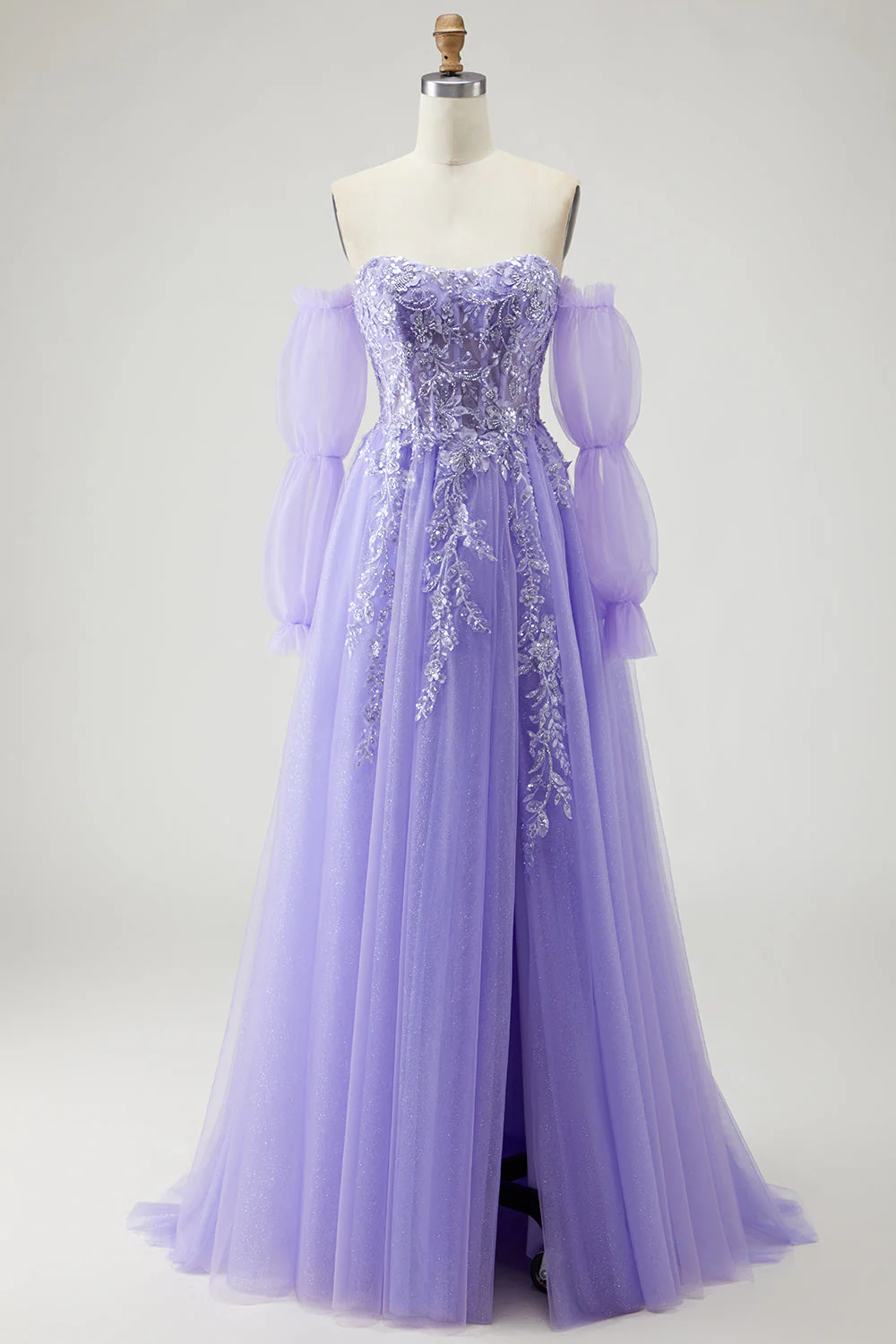 Robe de bal longue Champagne sans bretelles A Line Convertible appliqued, avec manches amovibles - Image 13