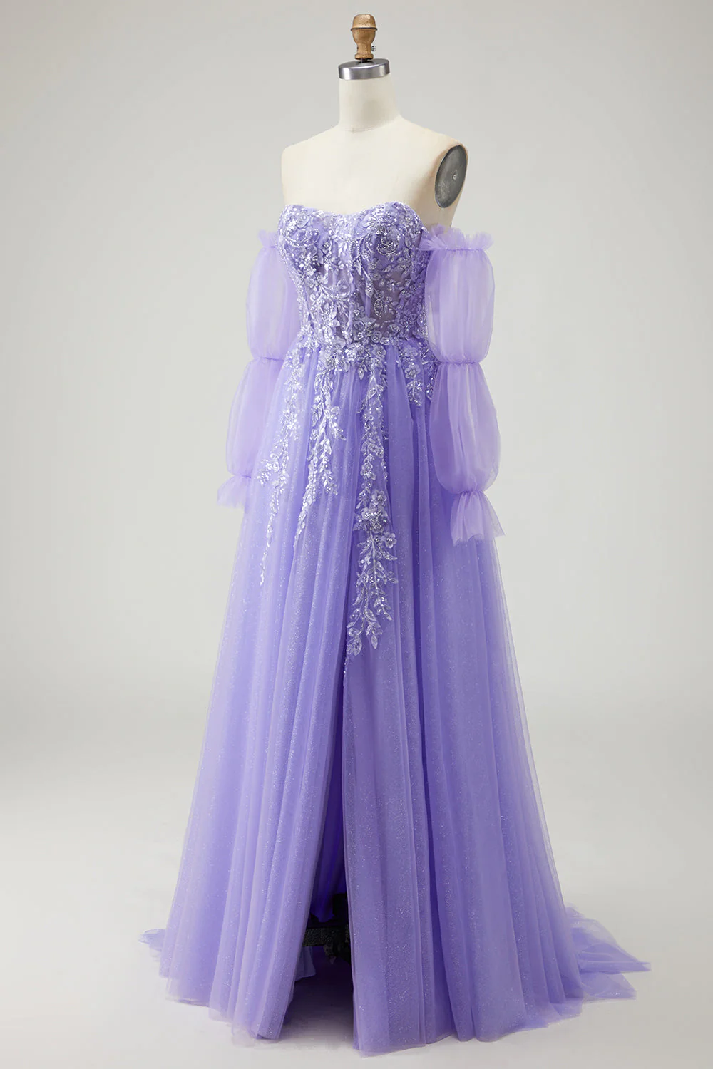 Robe de bal longue Champagne sans bretelles A Line Convertible appliqued, avec manches amovibles - Image 16