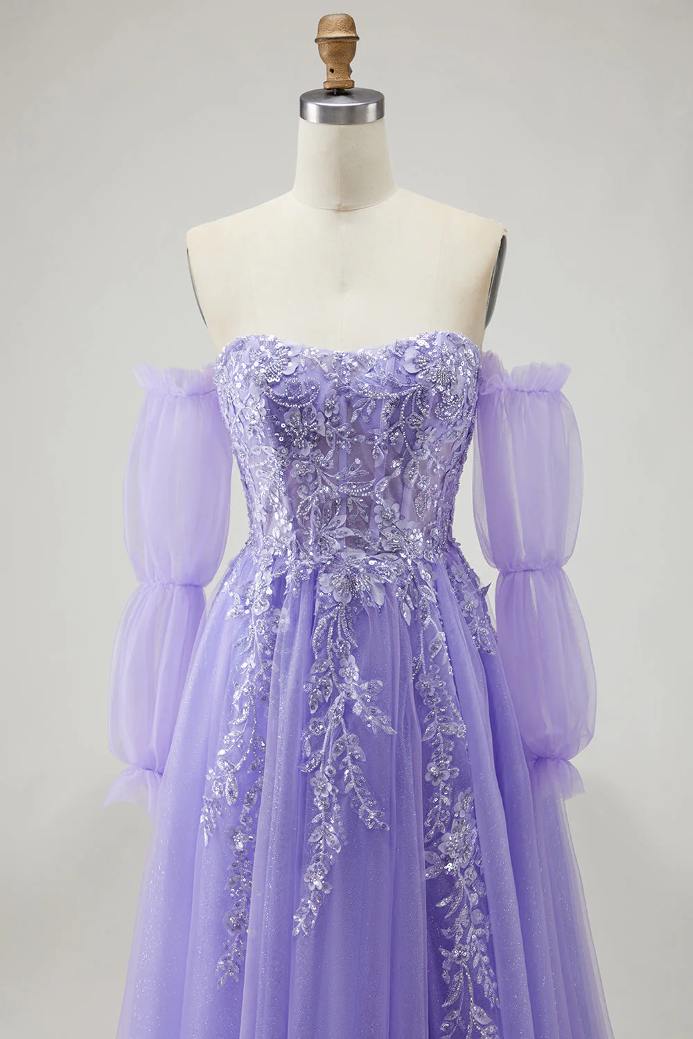 Robe de bal longue Champagne sans bretelles A Line Convertible appliqued, avec manches amovibles - Image 19