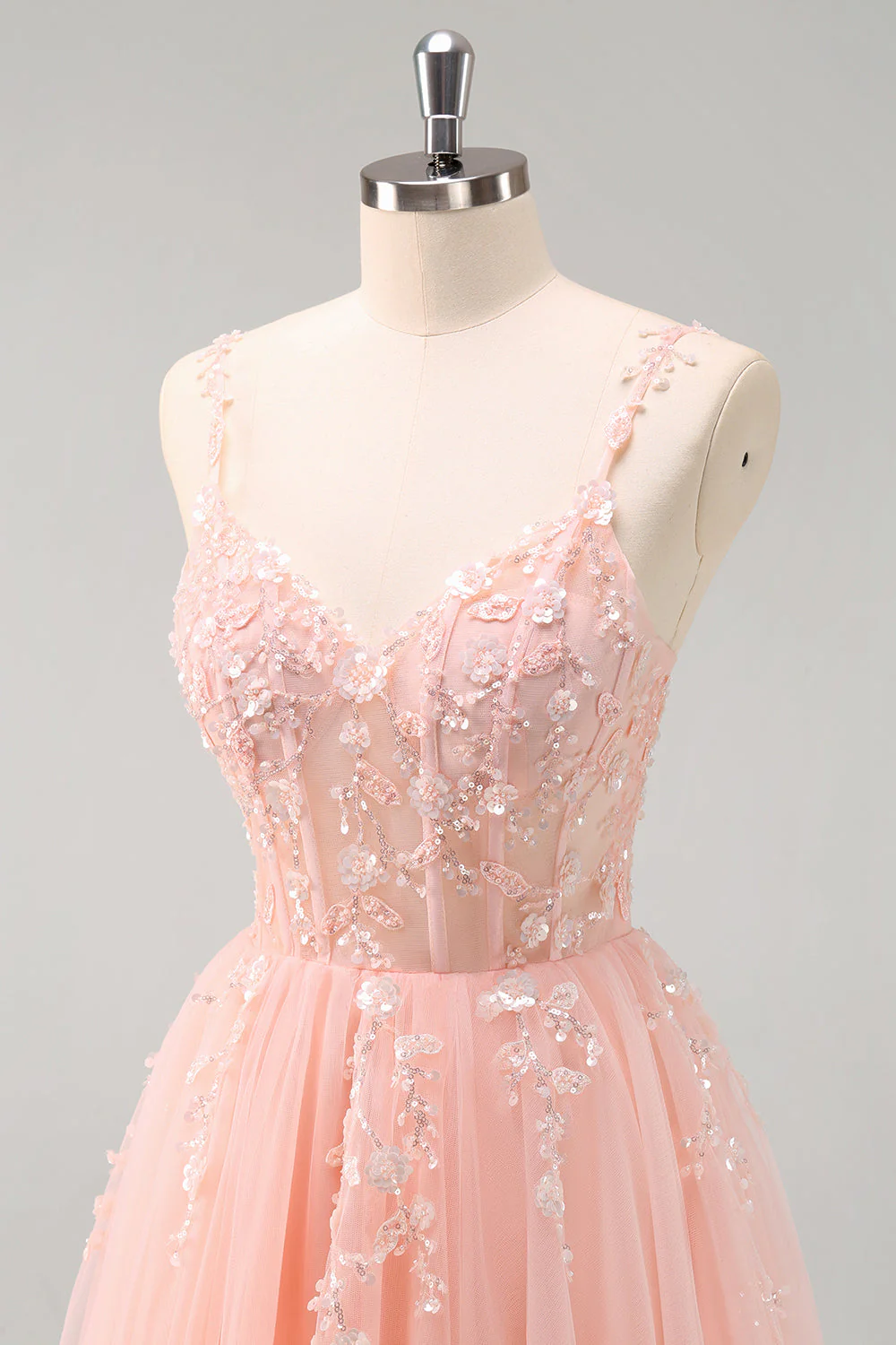 Robe de bal longue corset à bretelles spaghetti bleu royal scintillant - Image 13