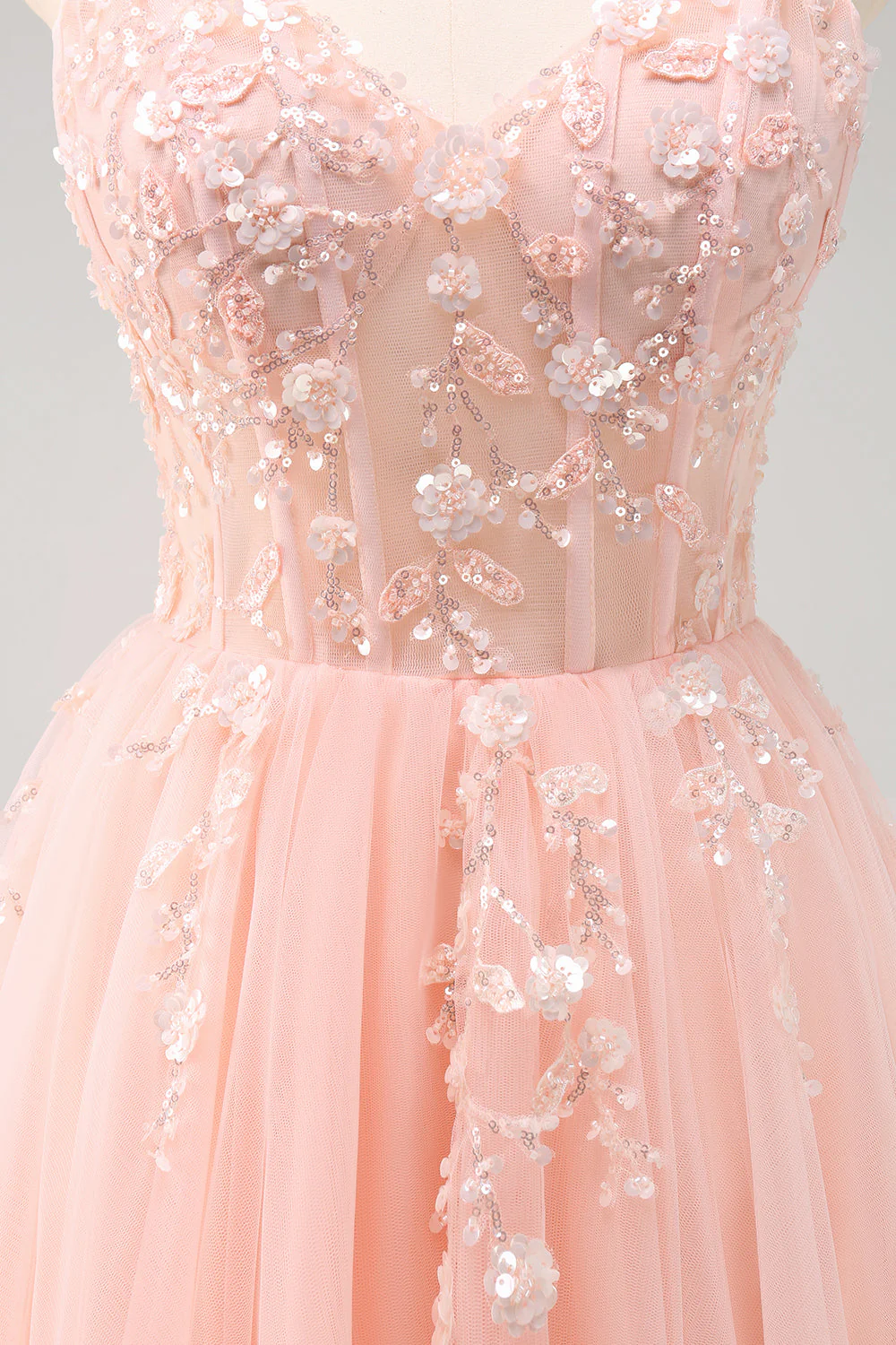 Robe de bal longue corset à bretelles spaghetti bleu royal scintillant - Image 14