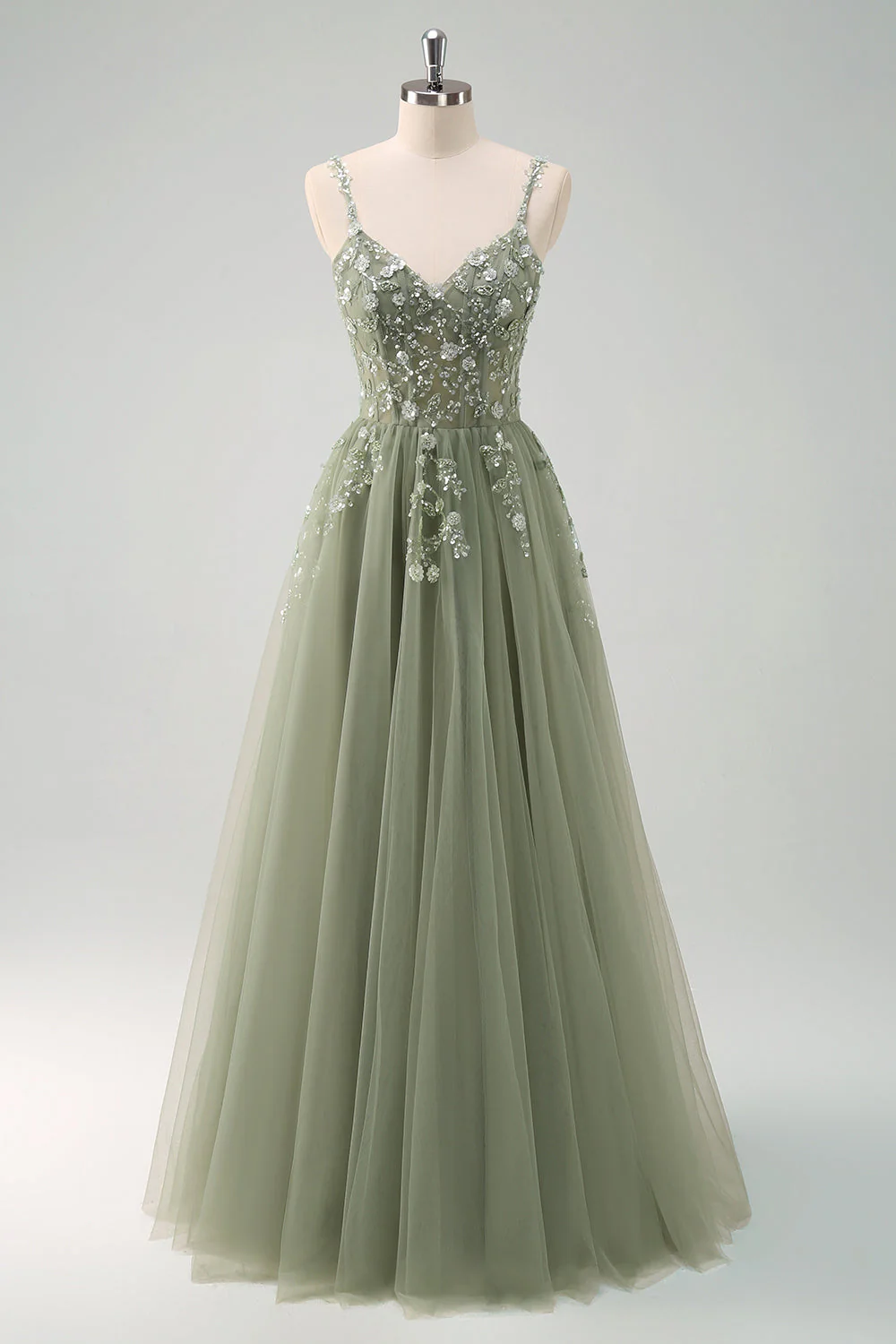 Robe de bal longue corset à bretelles spaghetti bleu royal scintillant - Image 22