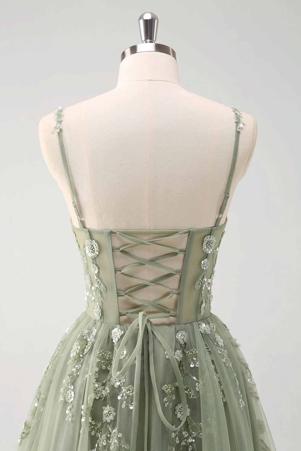 Robe de bal longue corset à bretelles spaghetti bleu royal scintillant - Image 26