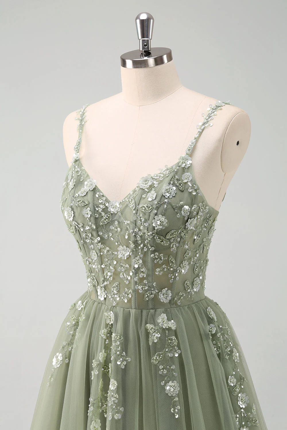 Robe de bal longue corset à bretelles spaghetti bleu royal scintillant - Image 27