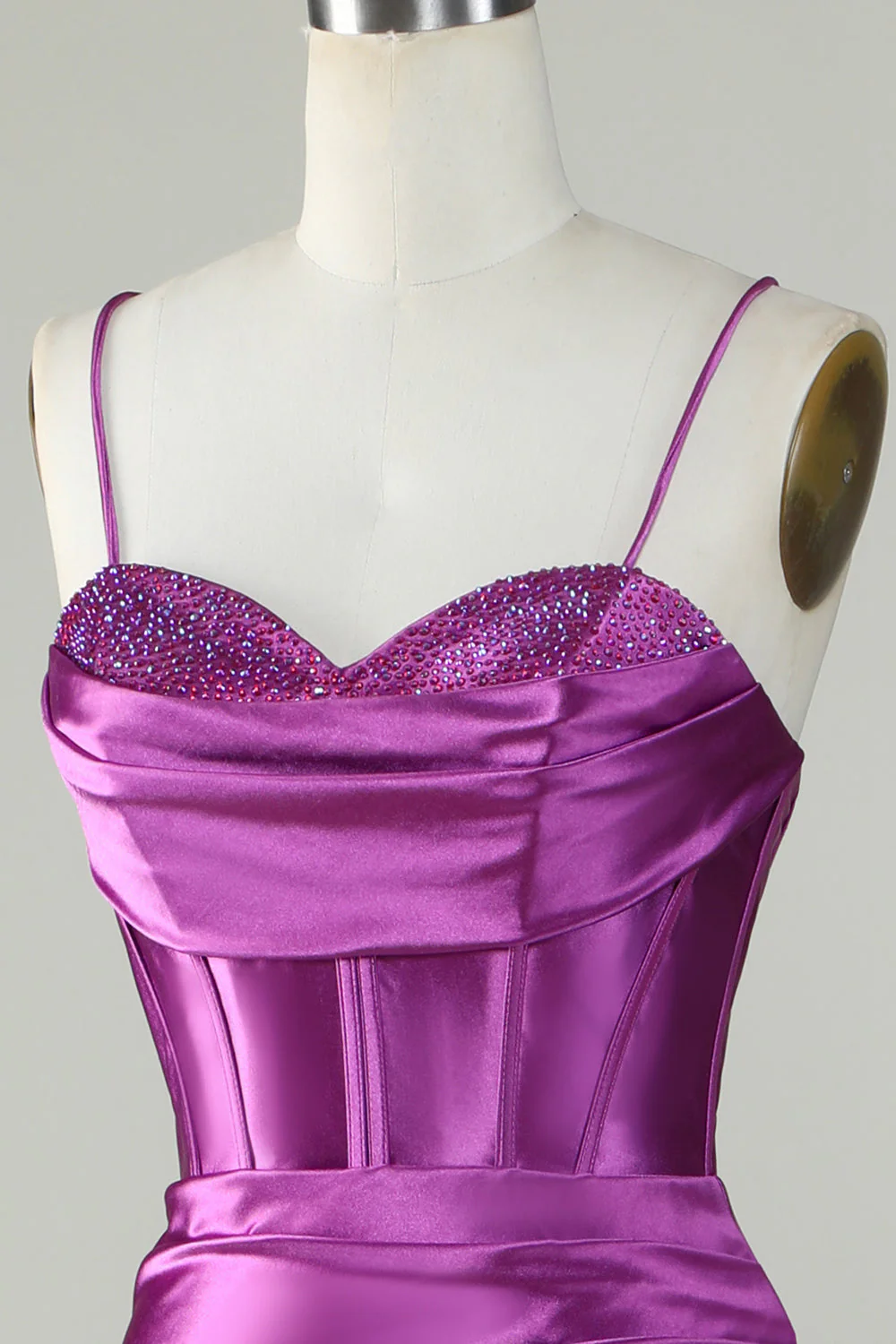 Robe de bal longue corset à bretelles spaghetti sirène orange avec fente - Image 12