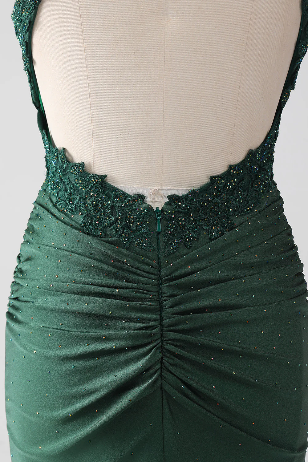 Robe de soirée longue Corset à bretelles spaghetti sirène vert foncé - Image 6