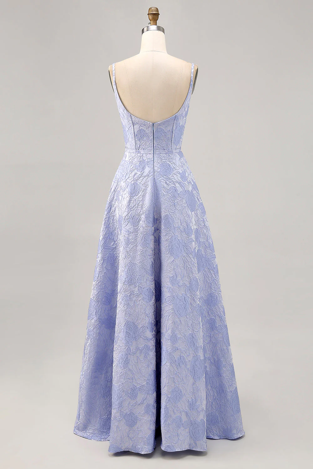Robe de bal longue corset en brocart bleu A-ligne avec fente - Image 2
