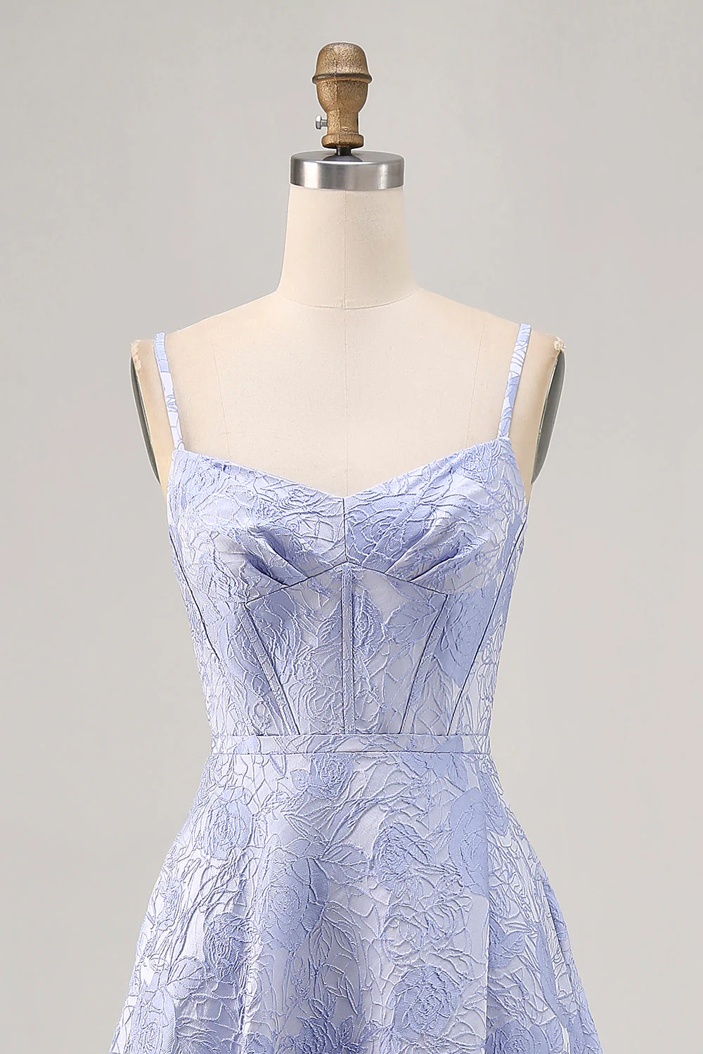 Robe de bal longue corset en brocart bleu A-ligne avec fente - Image 4