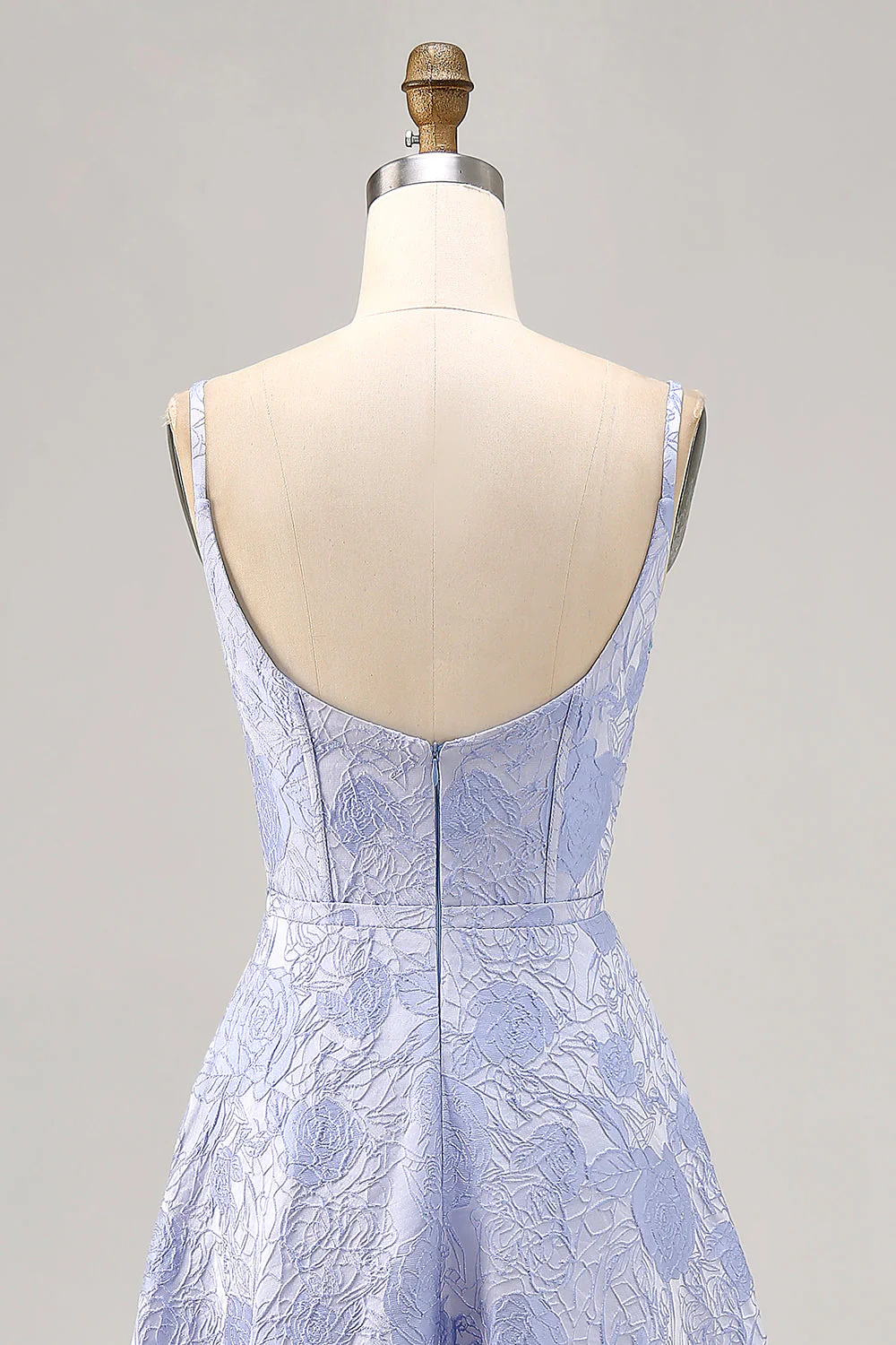 Robe de bal longue corset en brocart bleu A-ligne avec fente - Image 6