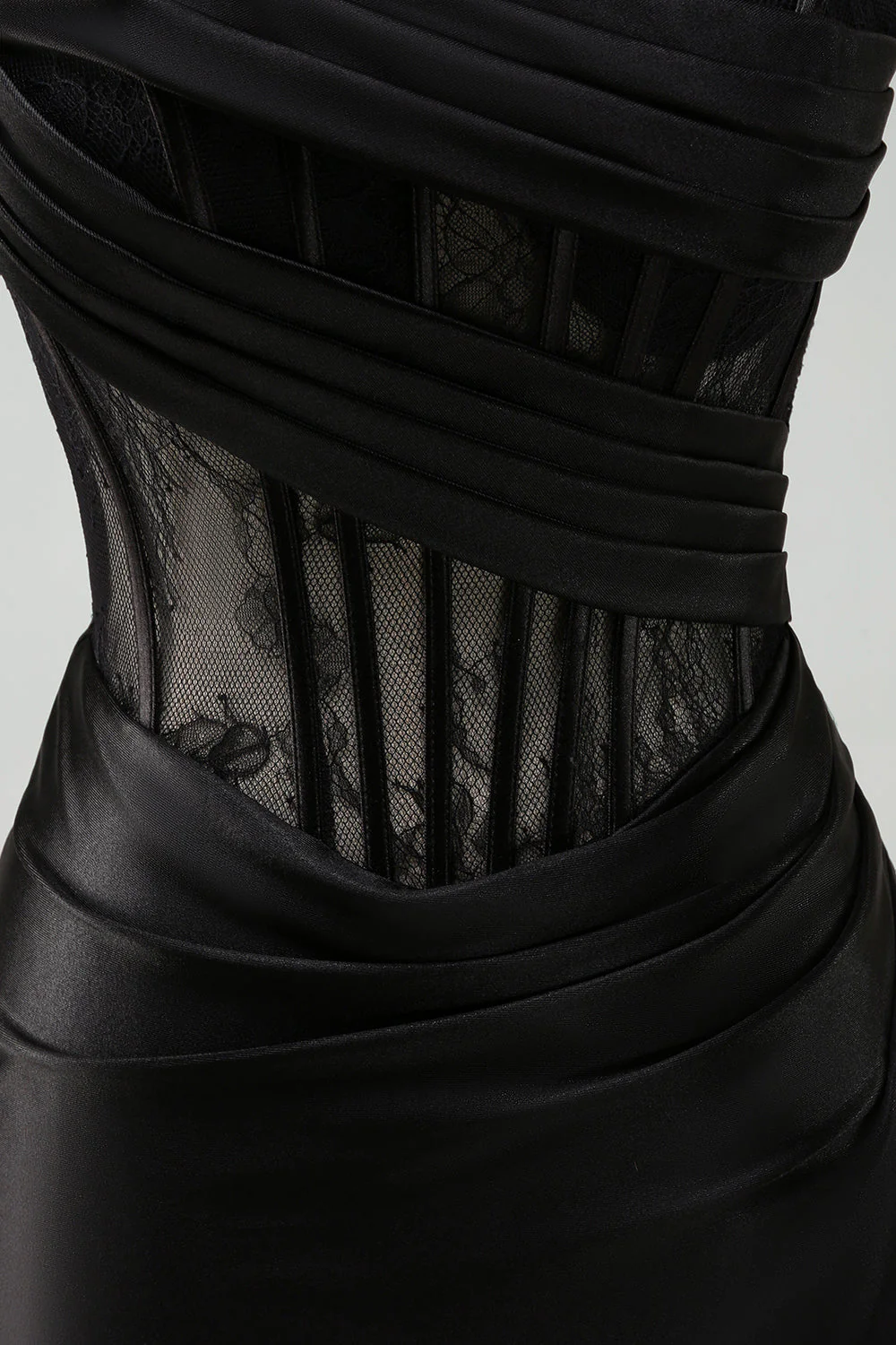 Robe de bal longue corset froncé sirène sans bretelles noire - Image 10