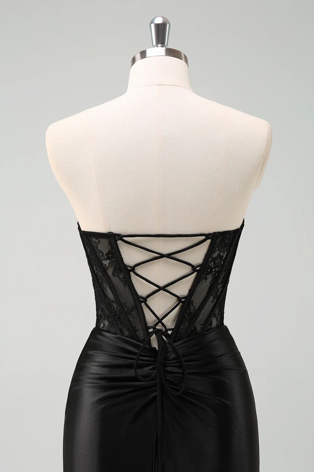Robe de bal longue corset froncé sirène sans bretelles noire - Image 11
