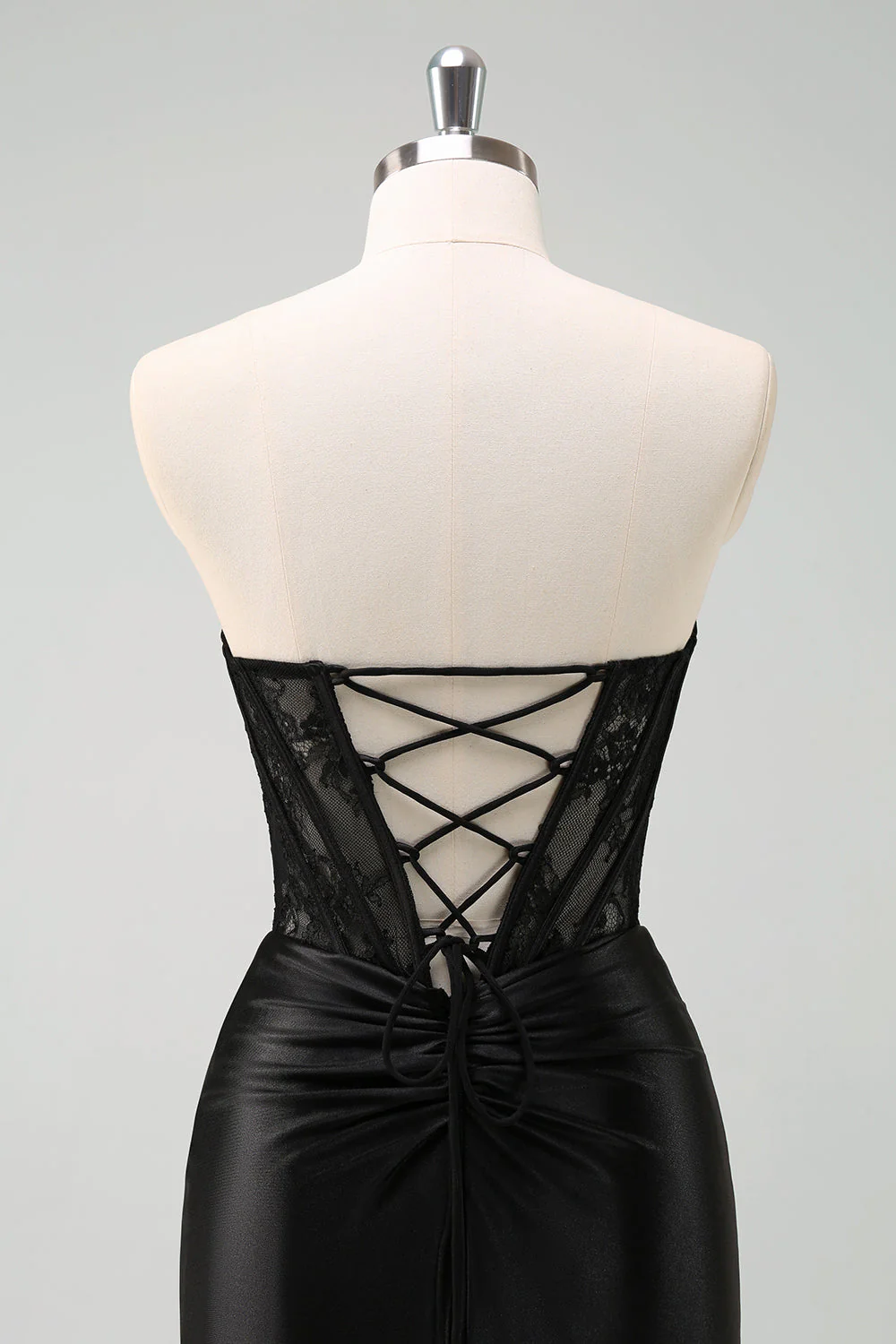 Robe de bal longue corset froncé sirène sans bretelles noire - Image 14