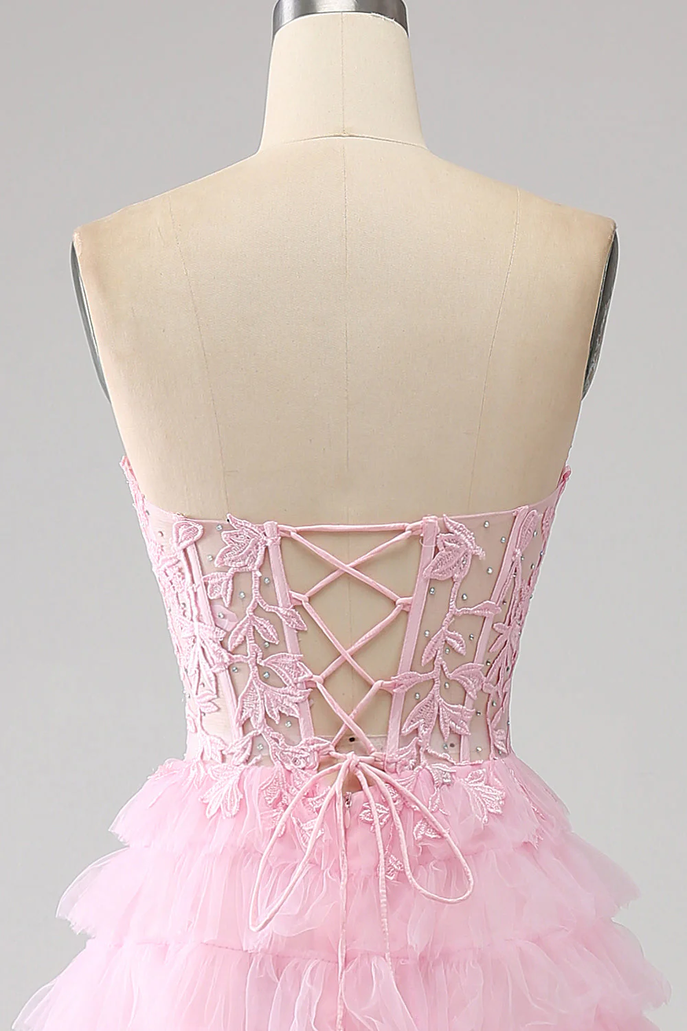 Robe de bal longue corset longue sans bretelles rose A-ligne - Image 7