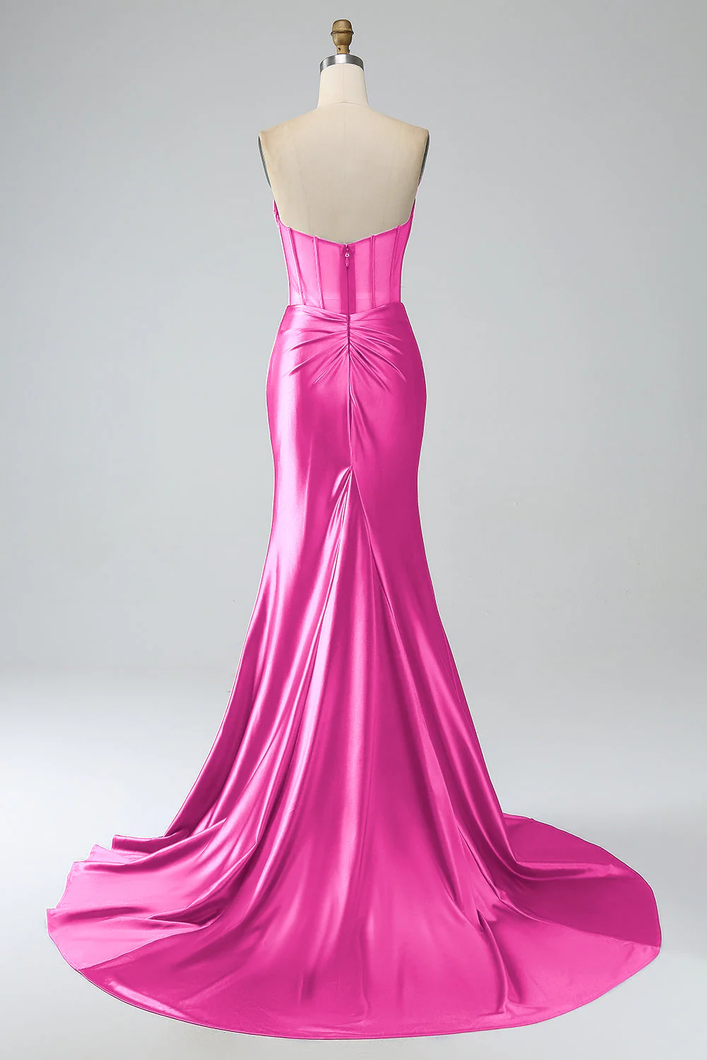 Robe de Soirée longue corset plissée sans bretelles sirène rouge avec fente - Image 10