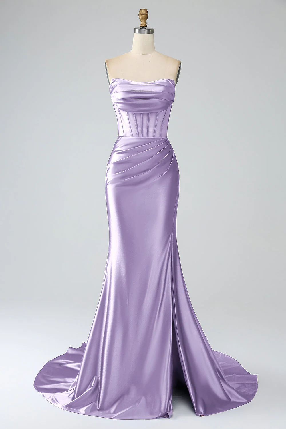 Robe de Soirée longue corset plissée sans bretelles sirène rouge avec fente - Image 5