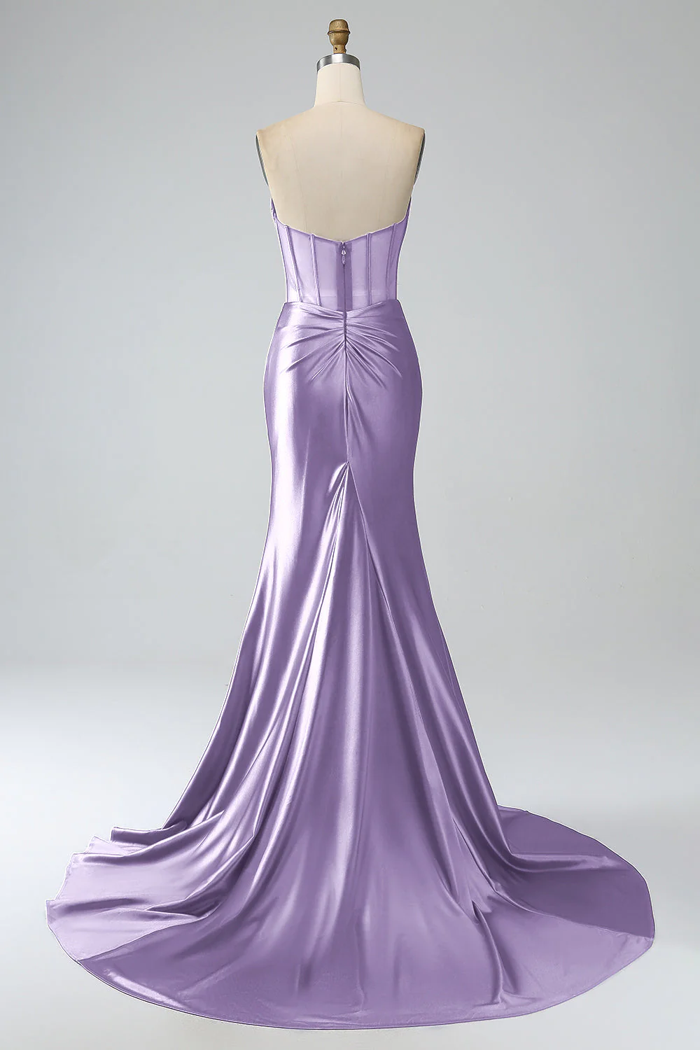 Robe de Soirée longue corset plissée sans bretelles sirène rouge avec fente - Image 6