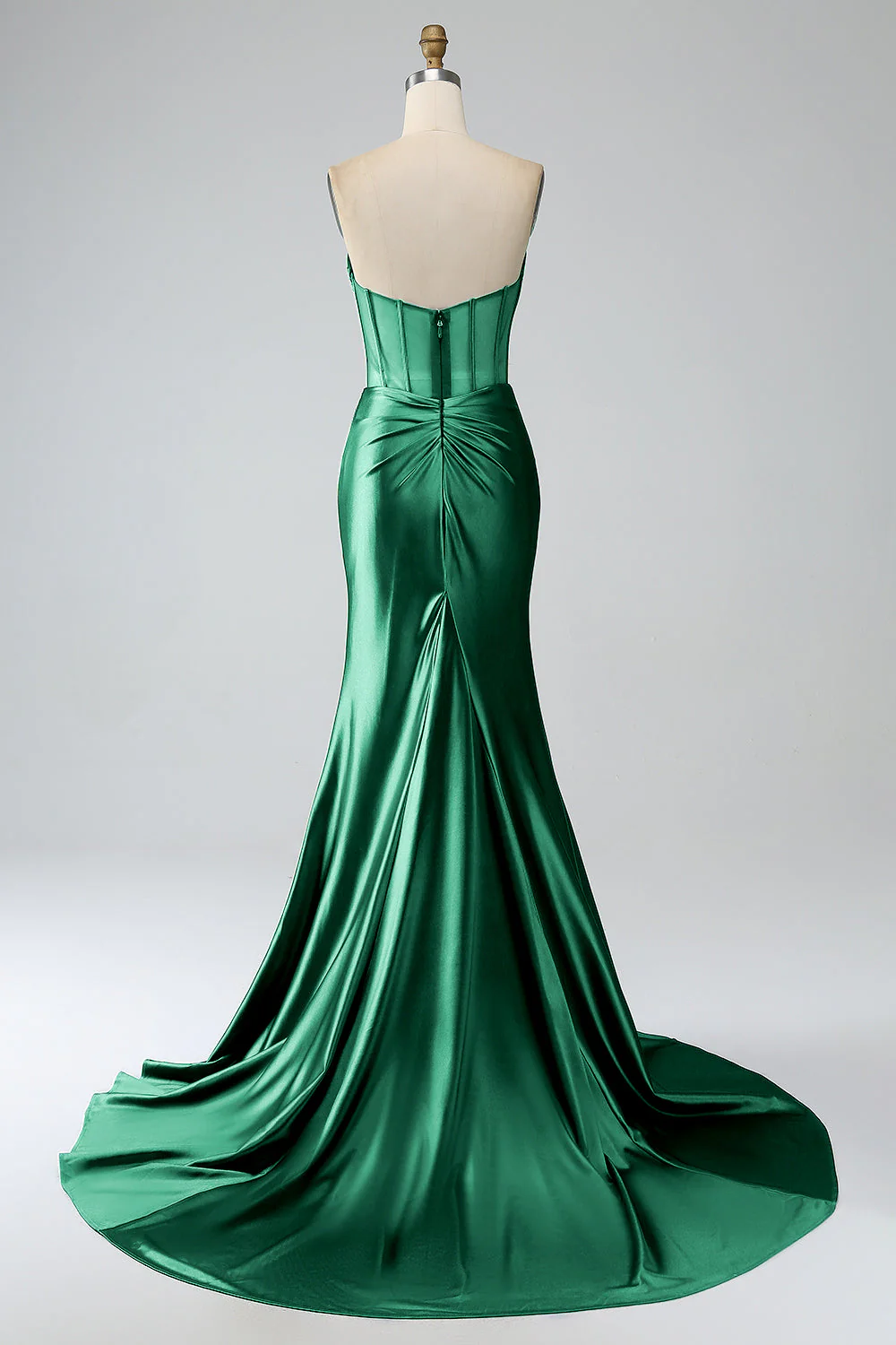Robe de Soirée longue corset plissée sans bretelles sirène rouge avec fente - Image 8