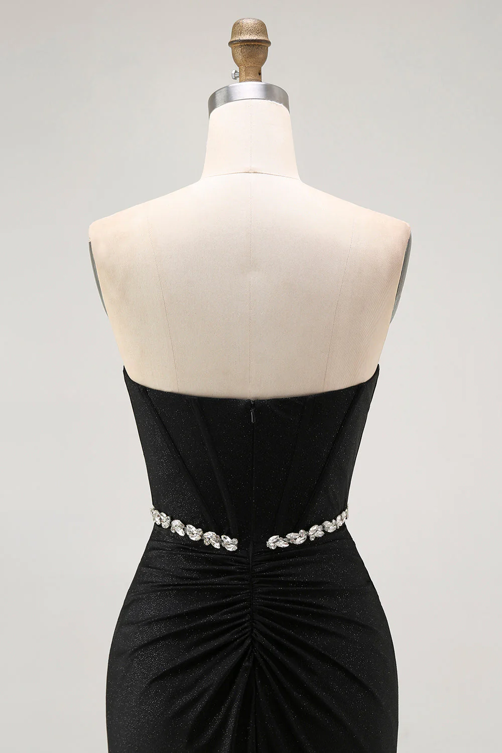 Robe de bal longue corset sans bretelles sirène noire avec perles - Image 5