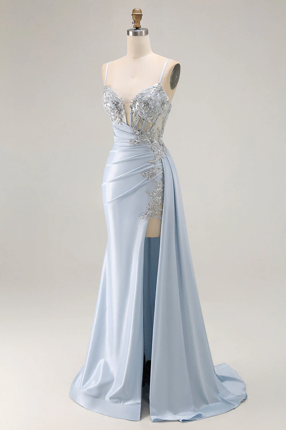 Robe De Soirée longue corset sirène bleu clair avec fente - Image 3