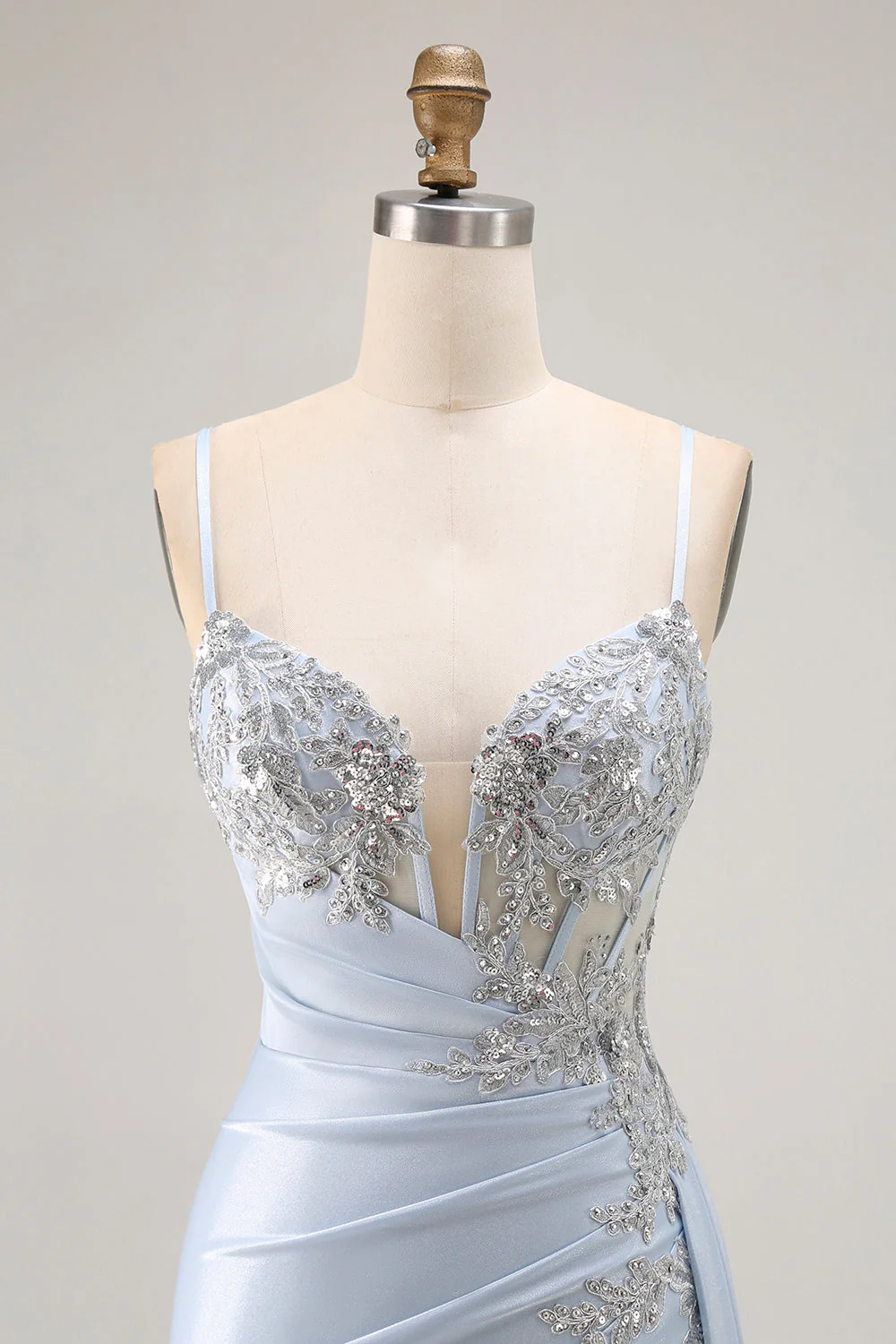 Robe De Soirée longue corset sirène bleu clair avec fente - Image 4