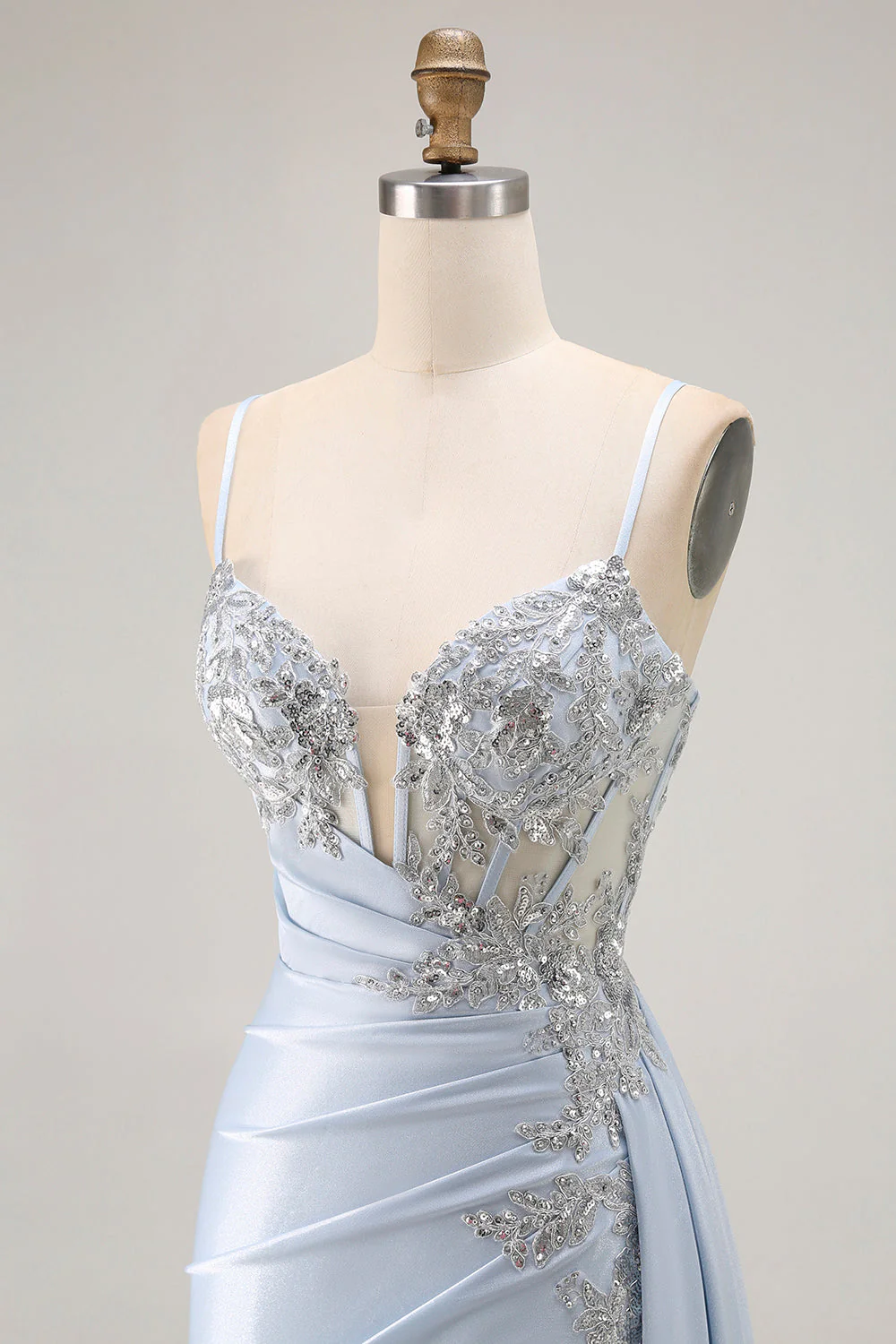Robe De Soirée longue corset sirène bleu clair avec fente - Image 5