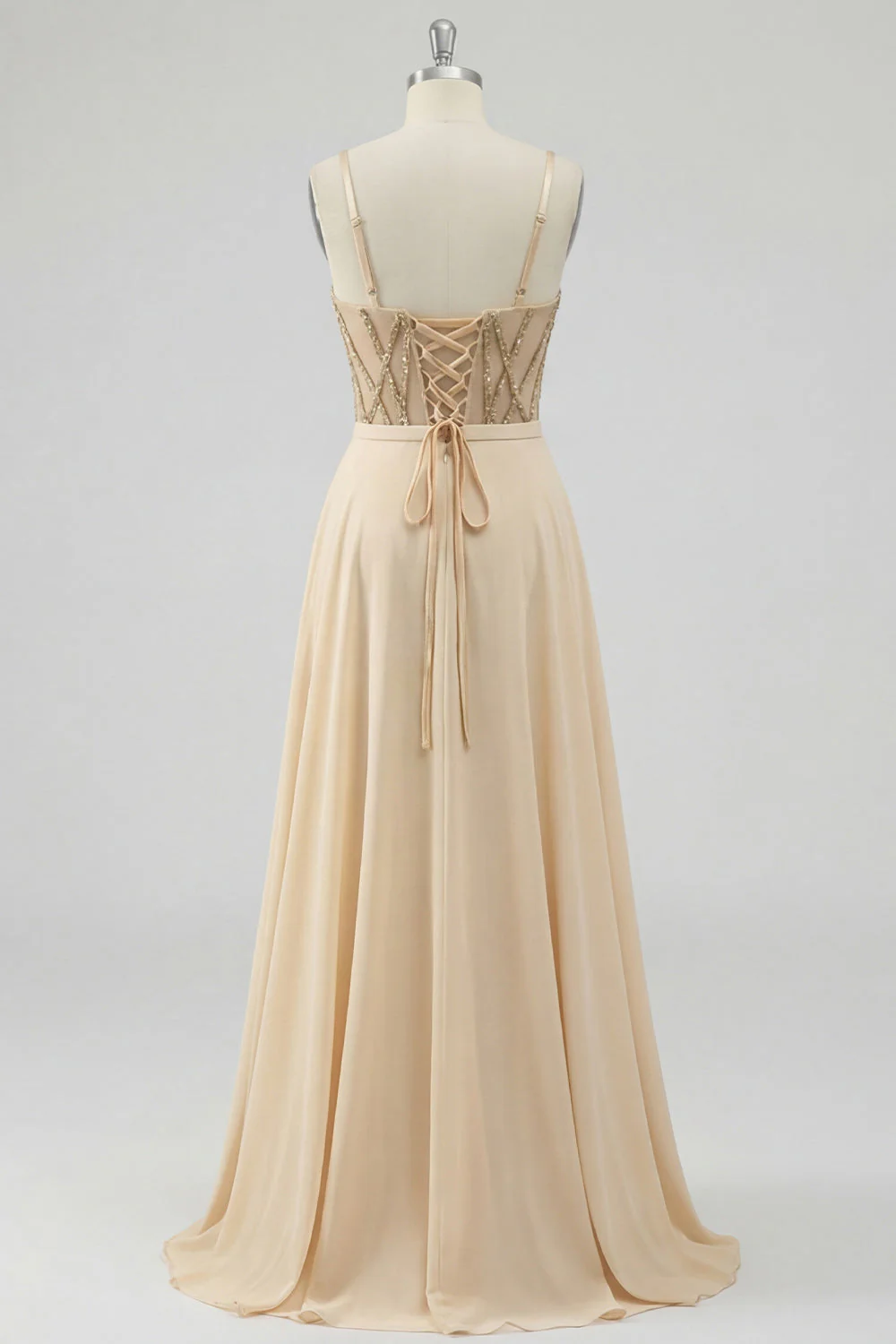 Robe de bal longue corset transparente en corset de champagne A - Image 6