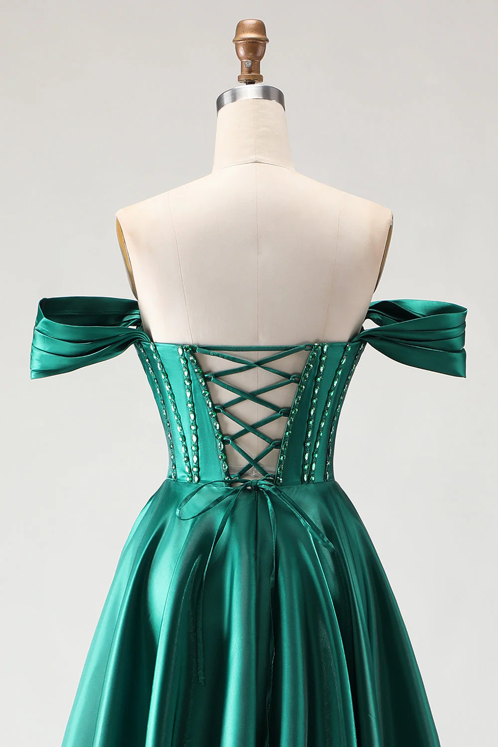 Robe de bal longue corset violette perlée aux épaules décollées - Image 11