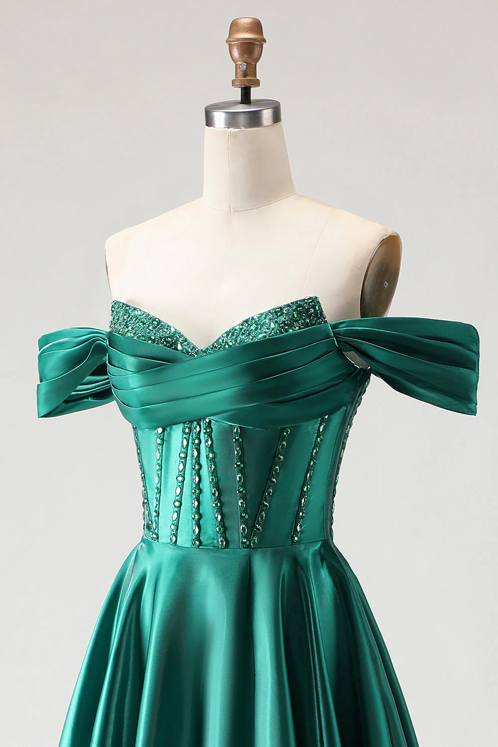 Robe de bal longue corset violette perlée aux épaules décollées - Image 12
