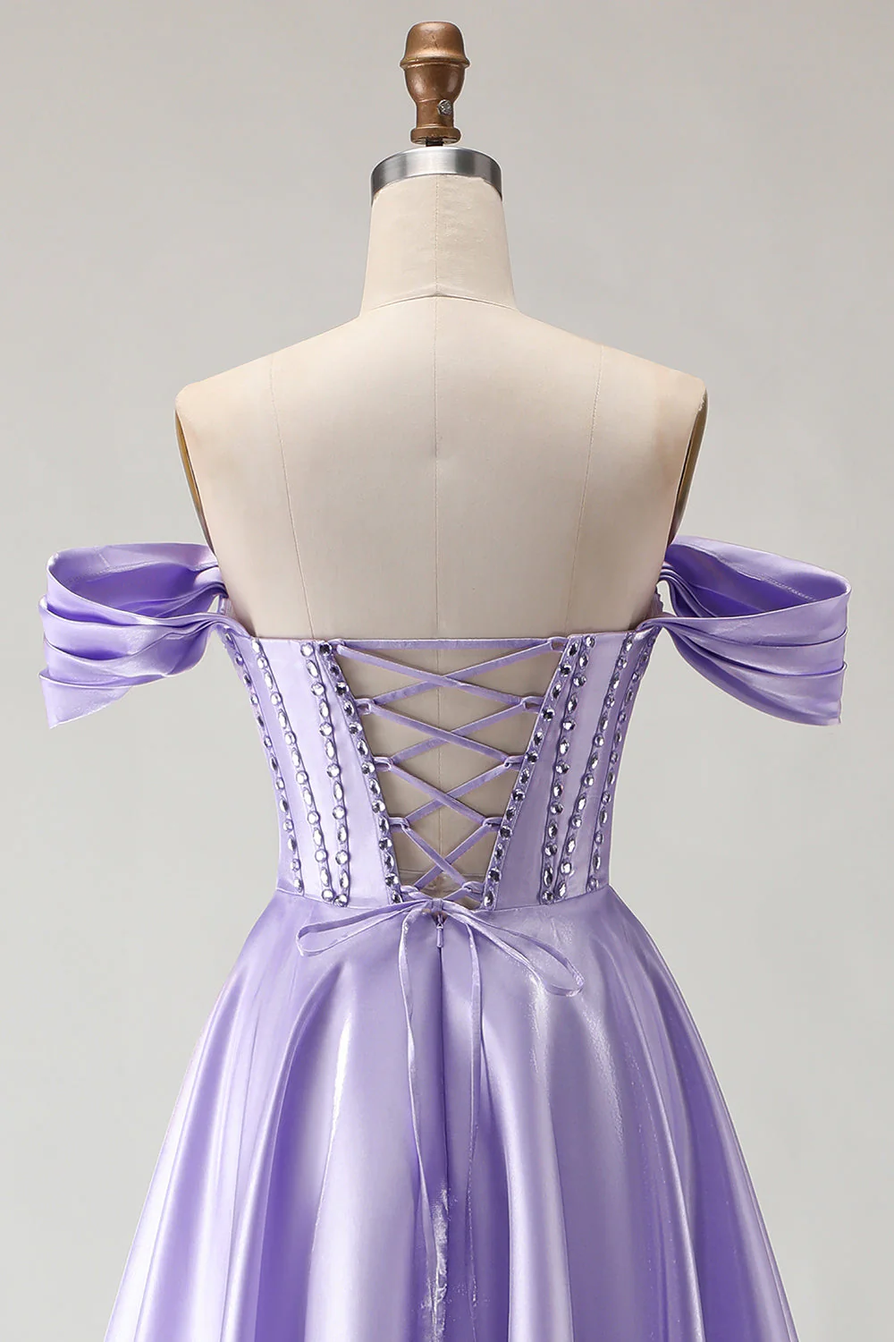 Robe de bal longue corset violette perlée aux épaules décollées - Image 5